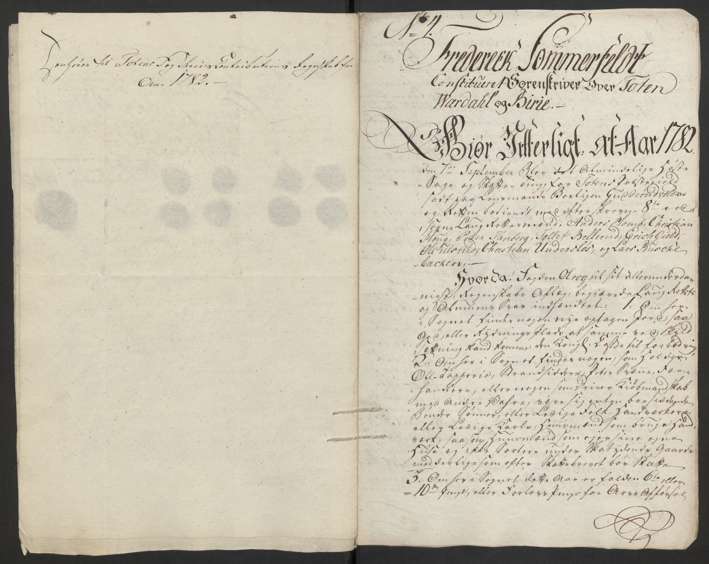 Rentekammeret inntil 1814, Reviderte regnskaper, Fogderegnskap, AV/RA-EA-4092/R19/L1369: Fogderegnskap Toten, Hadeland og Vardal, 1782, s. 57