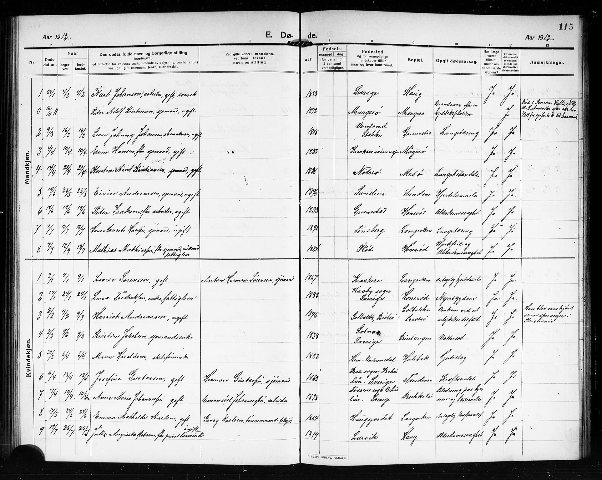 Tjøme kirkebøker, AV/SAKO-A-328/G/Ga/L0002: Klokkerbok nr. I 2, 1911-1920, s. 115