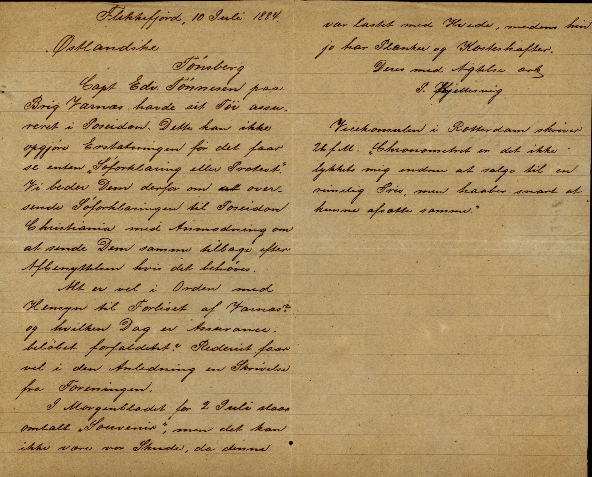 Pa 63 - Østlandske skibsassuranceforening, VEMU/A-1079/G/Ga/L0017/0009: Havaridokumenter / Agnese, Agnes, Adelphia, Kvik, Varnæs, 1884, s. 105