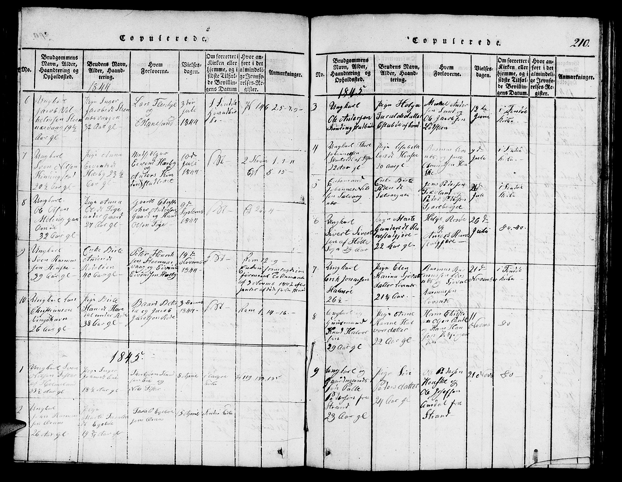 Finnøy sokneprestkontor, SAST/A-101825/H/Ha/Hab/L0001: Klokkerbok nr. B 1, 1816-1856, s. 210