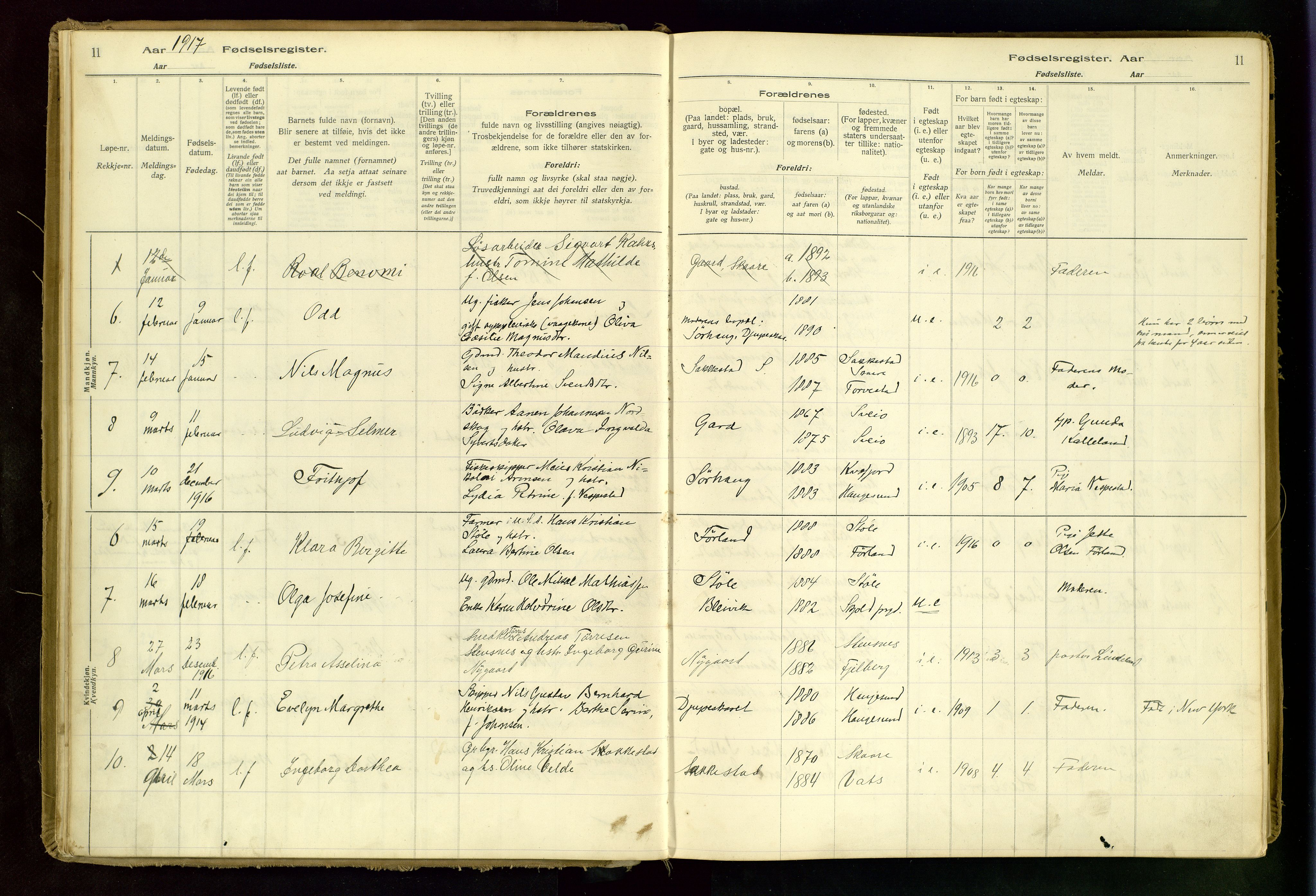 Haugesund sokneprestkontor, AV/SAST-A -101863/I/Id/L0001: Fødselsregister nr. 1, 1916-1935, s. 11