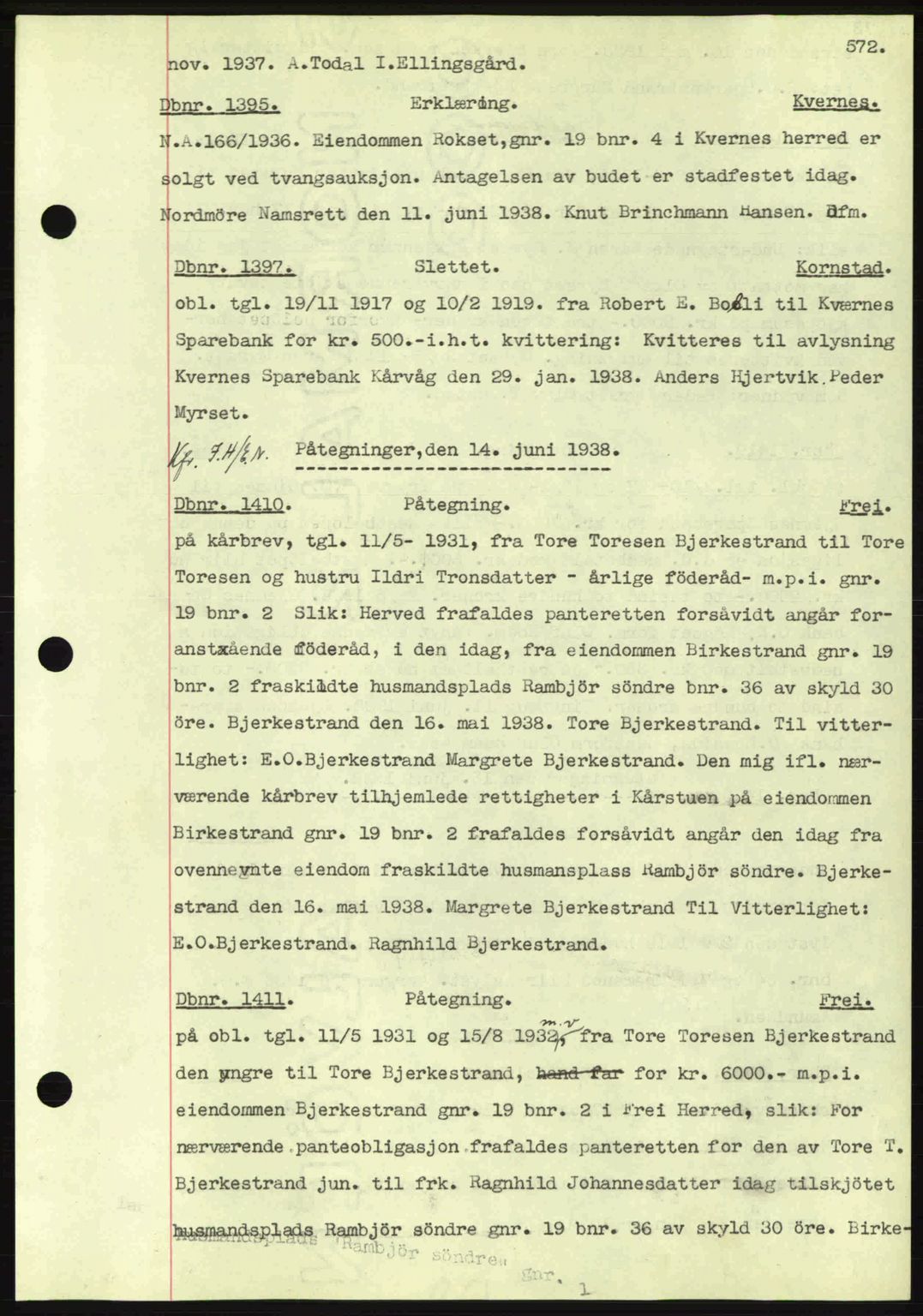 Nordmøre sorenskriveri, SAT/A-4132/1/2/2Ca: Pantebok nr. C80, 1936-1939, Dagboknr: 1395/1938