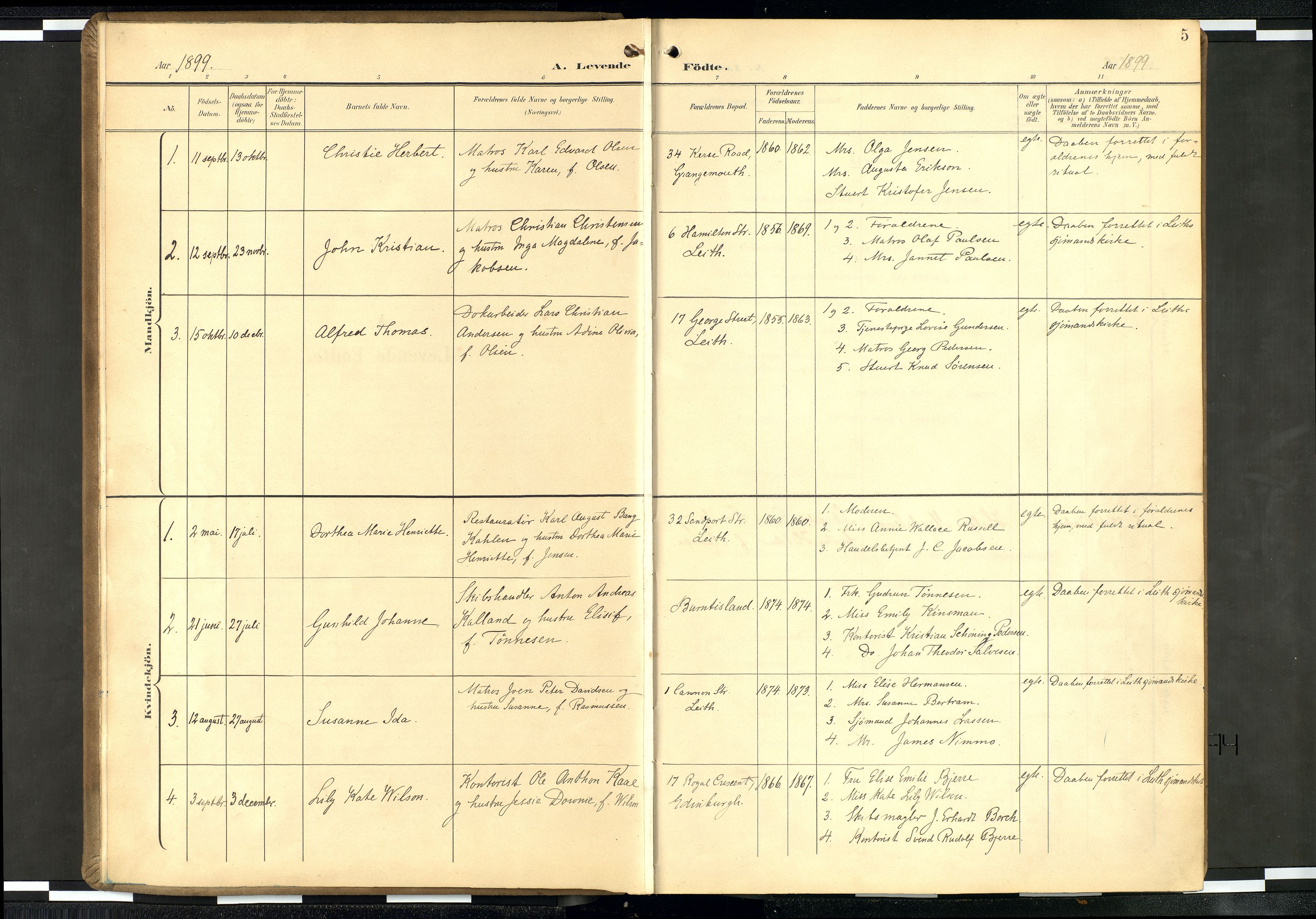 Den norske sjømannsmisjon i utlandet/Skotske havner (Leith, Glasgow), AV/SAB-SAB/PA-0100/H/Ha/Haa/L0004: Ministerialbok nr. A 4, 1899-1949, s. 4b-5a