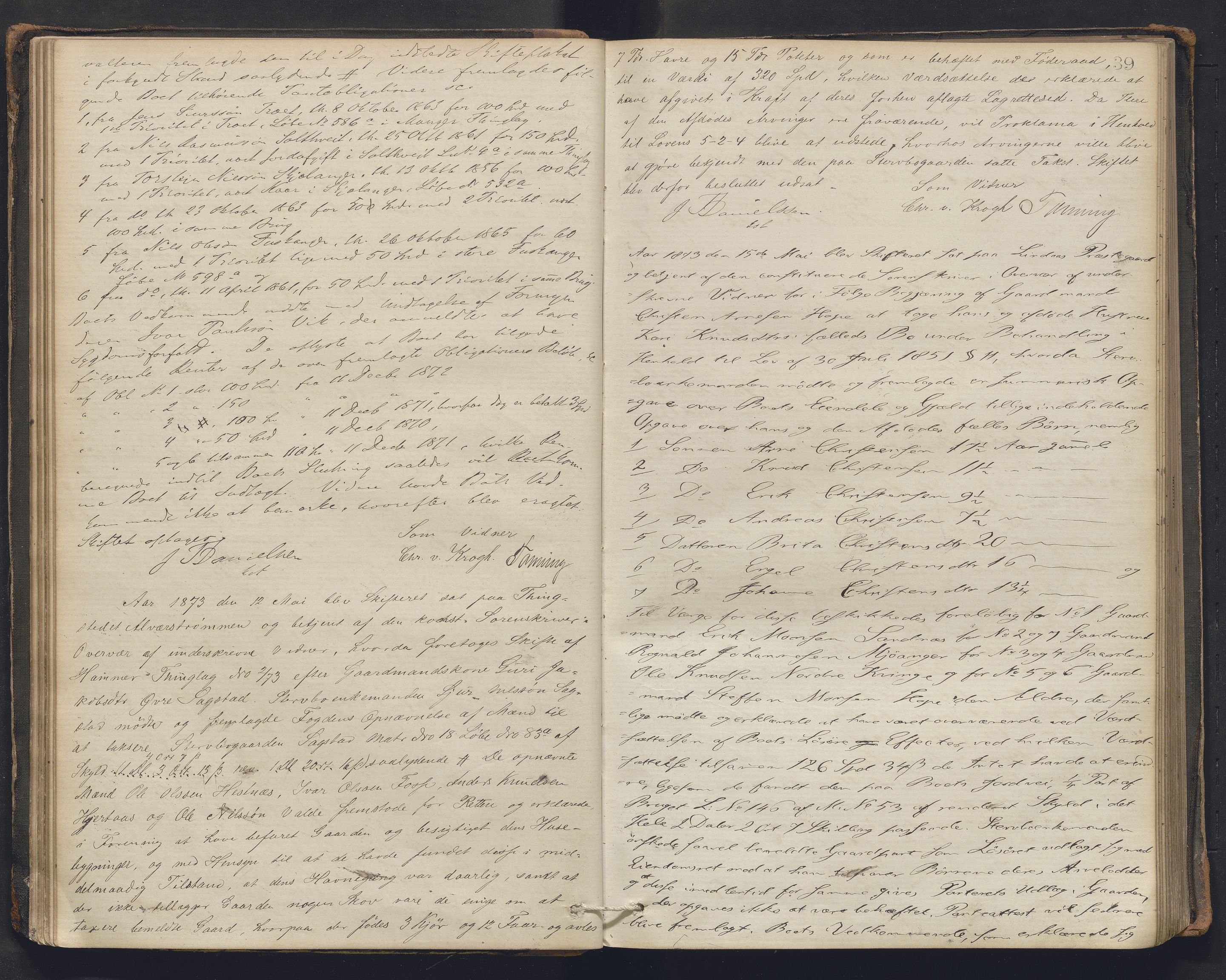 Nordhordland sorenskrivar, AV/SAB-A-2901/1/H/Hc/L0002: Skifteforhandlingsprotokollar, 1871-1878, s. 39
