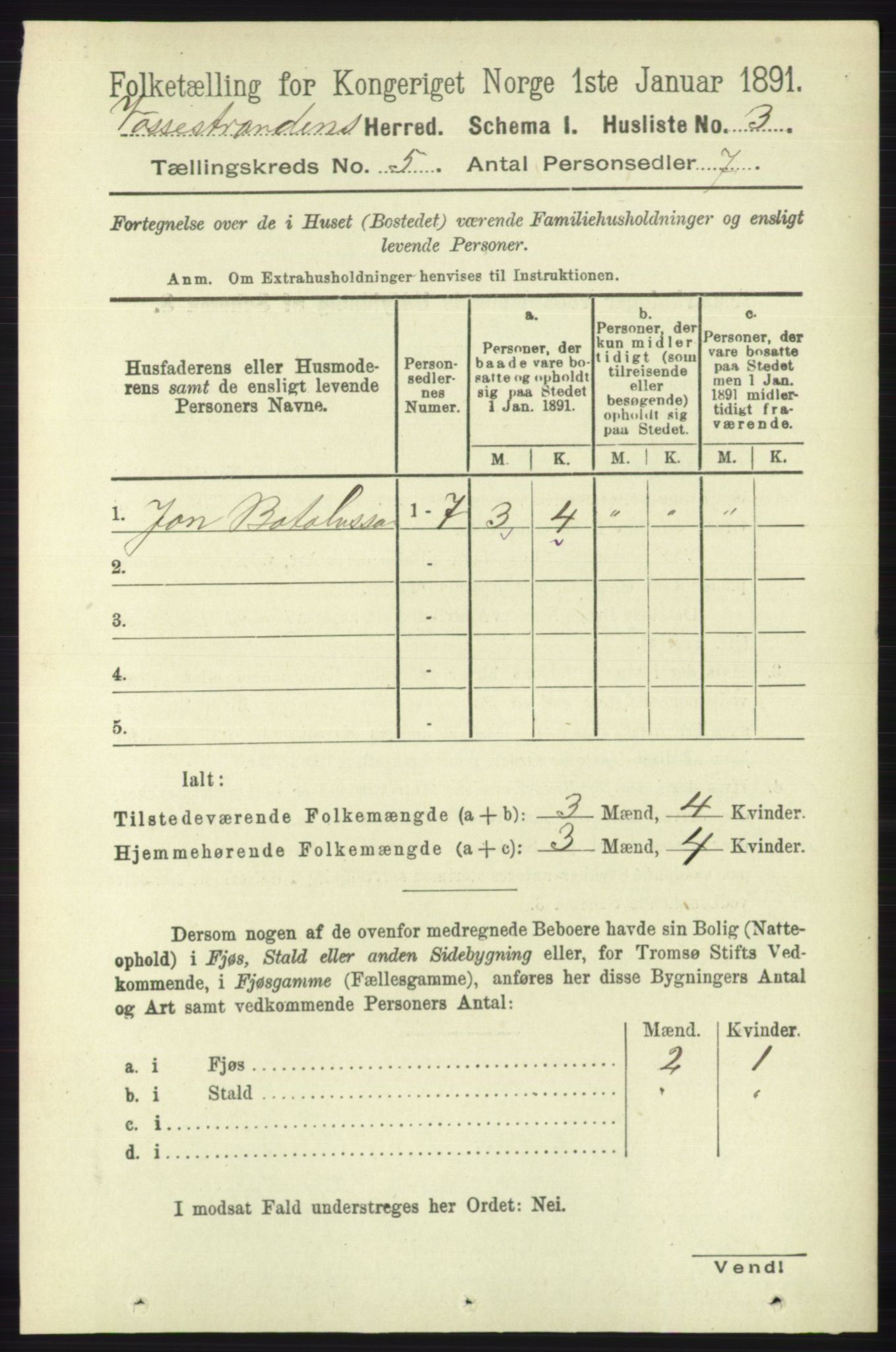 RA, Folketelling 1891 for 1236 Vossestrand herred, 1891, s. 1853