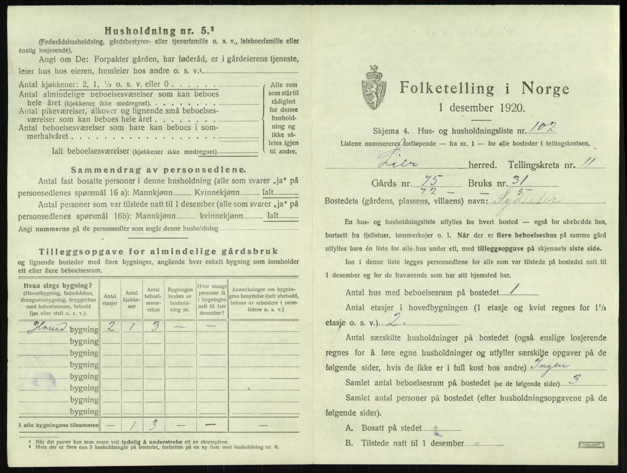 SAKO, Folketelling 1920 for 0626 Lier herred, 1920, s. 2015