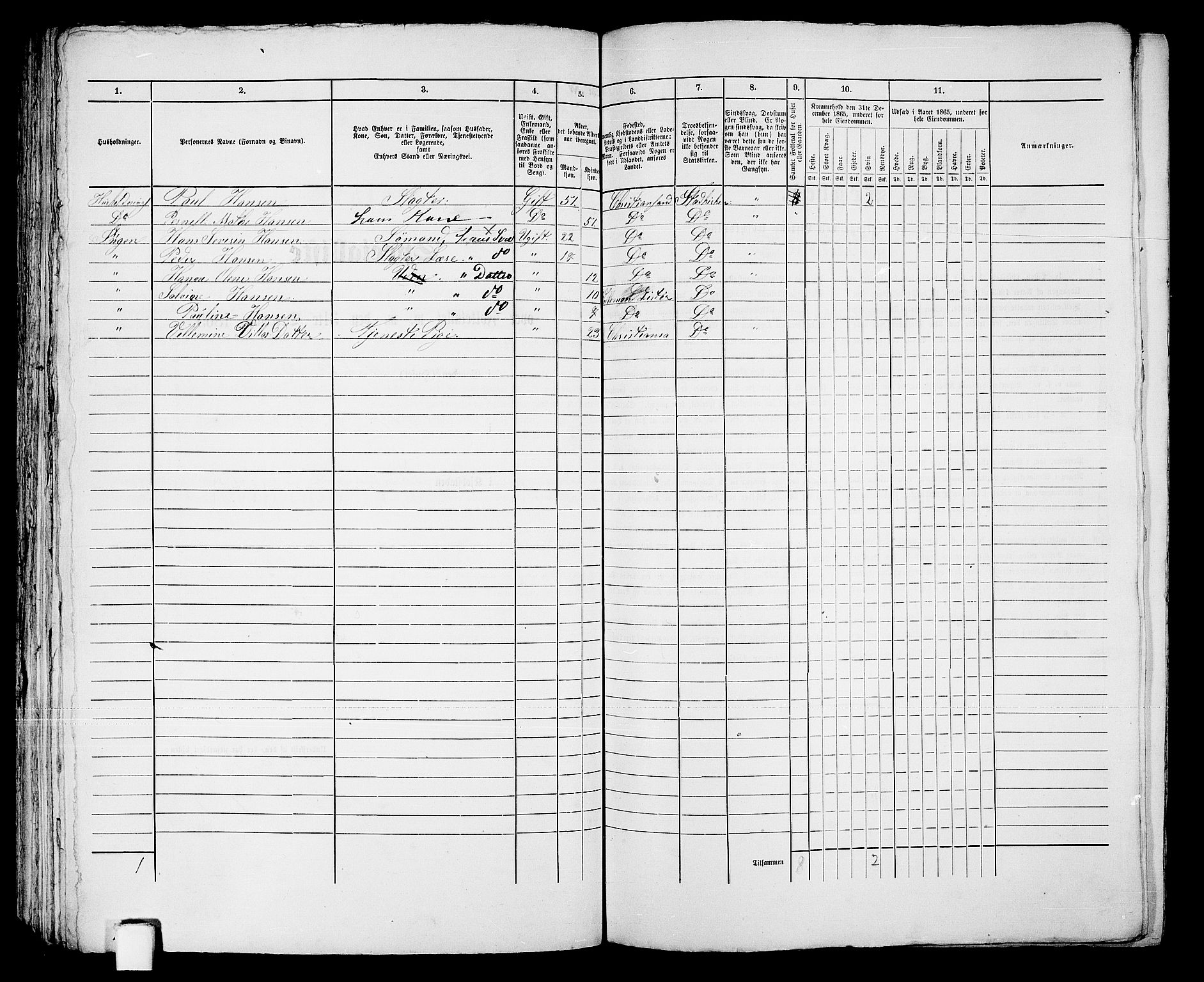 RA, Folketelling 1865 for 1001P Kristiansand prestegjeld, 1865, s. 1211