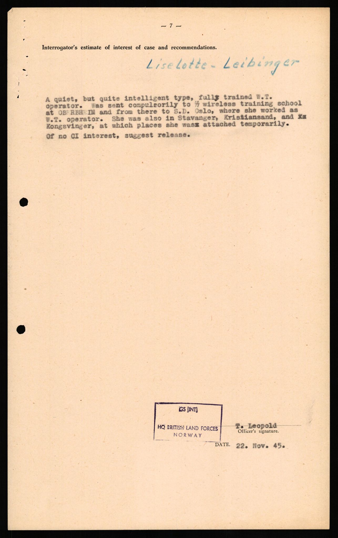 Forsvaret, Forsvarets overkommando II, AV/RA-RAFA-3915/D/Db/L0020: CI Questionaires. Tyske okkupasjonsstyrker i Norge. Tyskere., 1945-1946, s. 53
