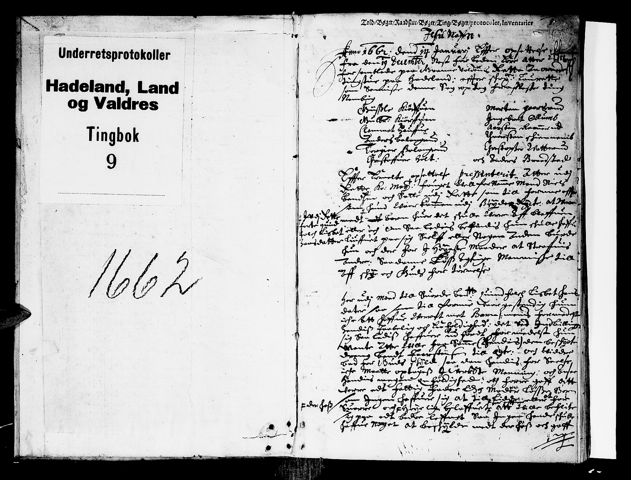 Hadeland, Land og Valdres sorenskriveri, SAH/TING-028/G/Gb/L0009: Tingbok, 1662, s. 0b-1a