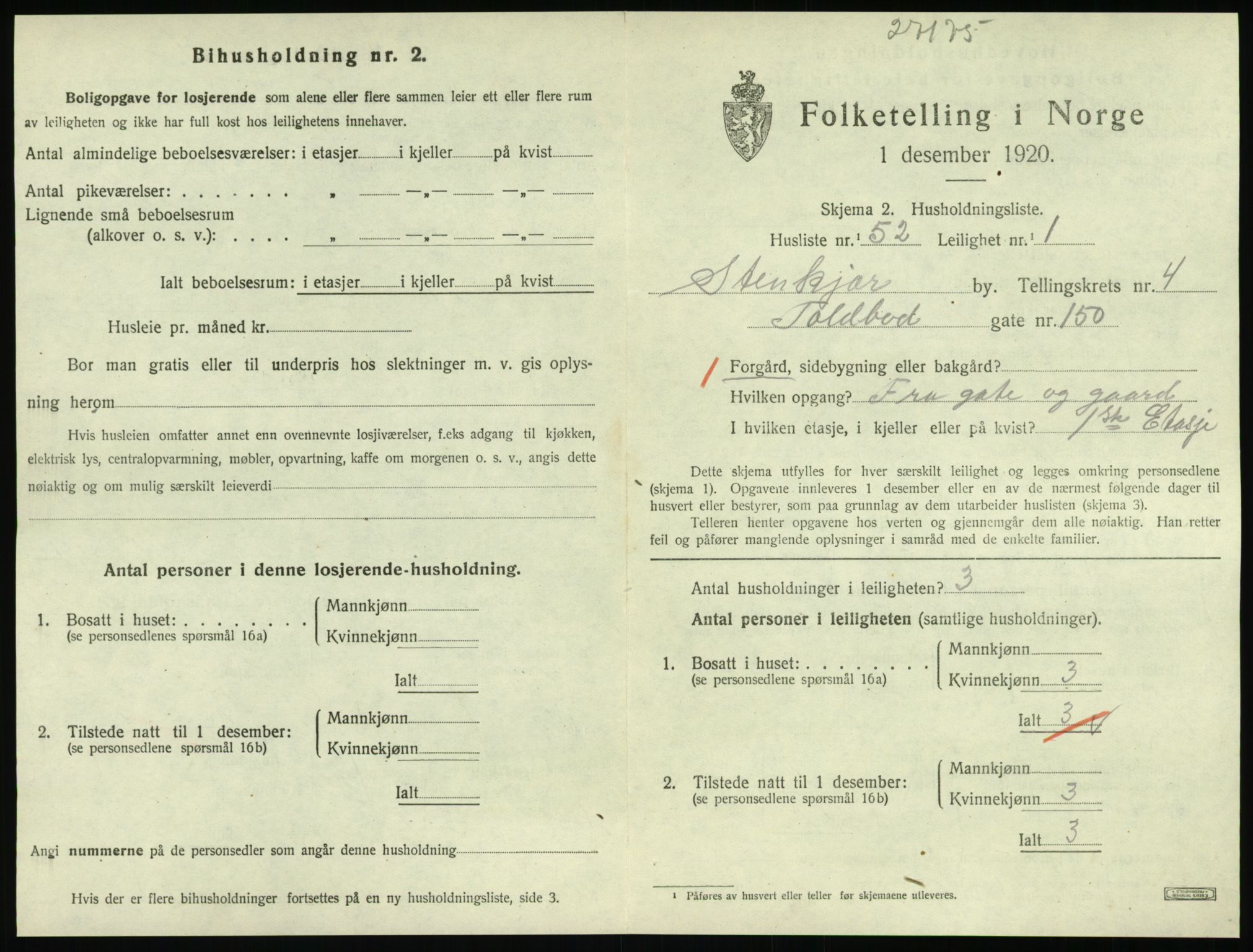 SAT, Folketelling 1920 for 1702 Steinkjer ladested, 1920, s. 2338