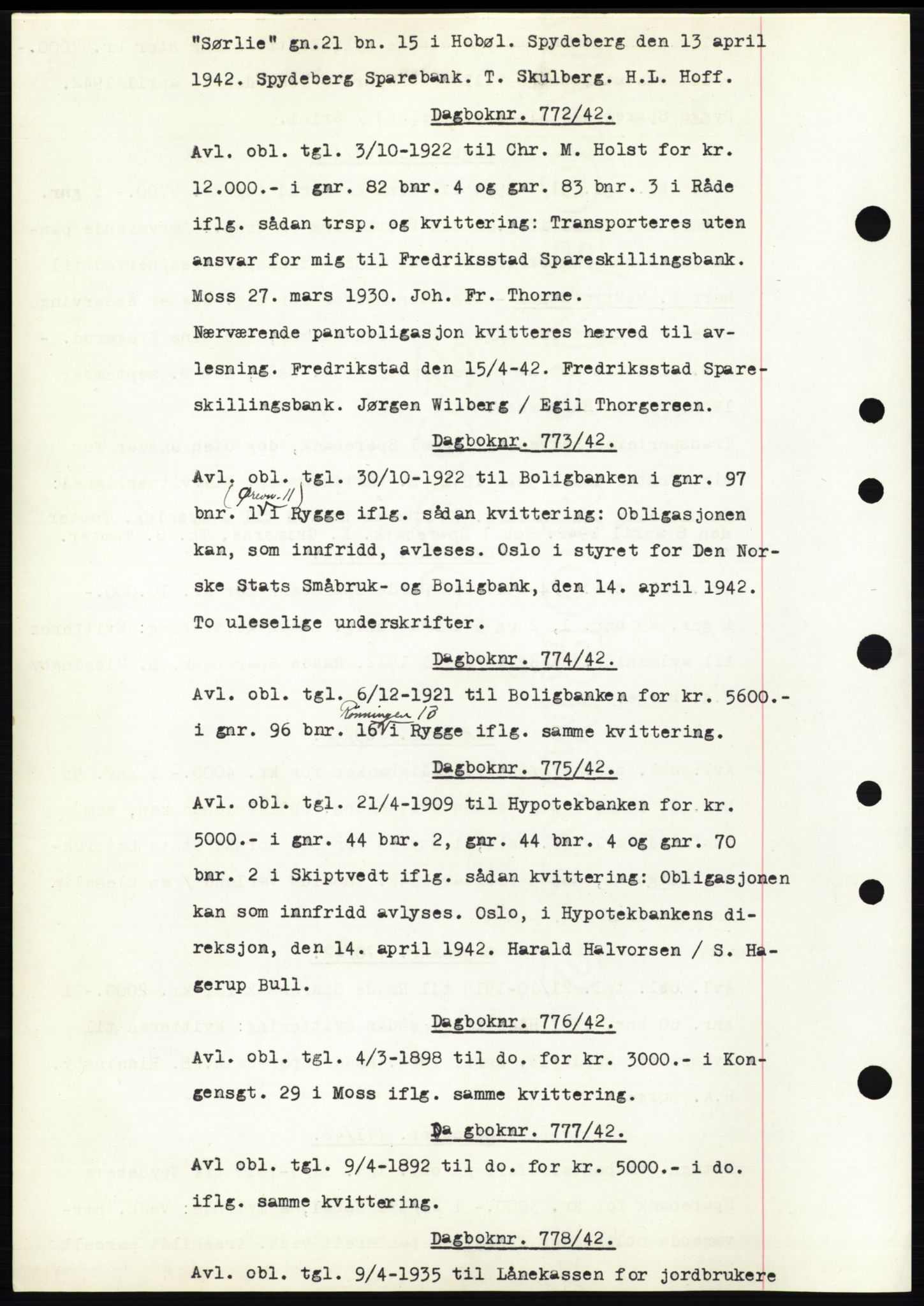 Moss sorenskriveri, SAO/A-10168: Pantebok nr. C10, 1938-1950, Dagboknr: 772/1942