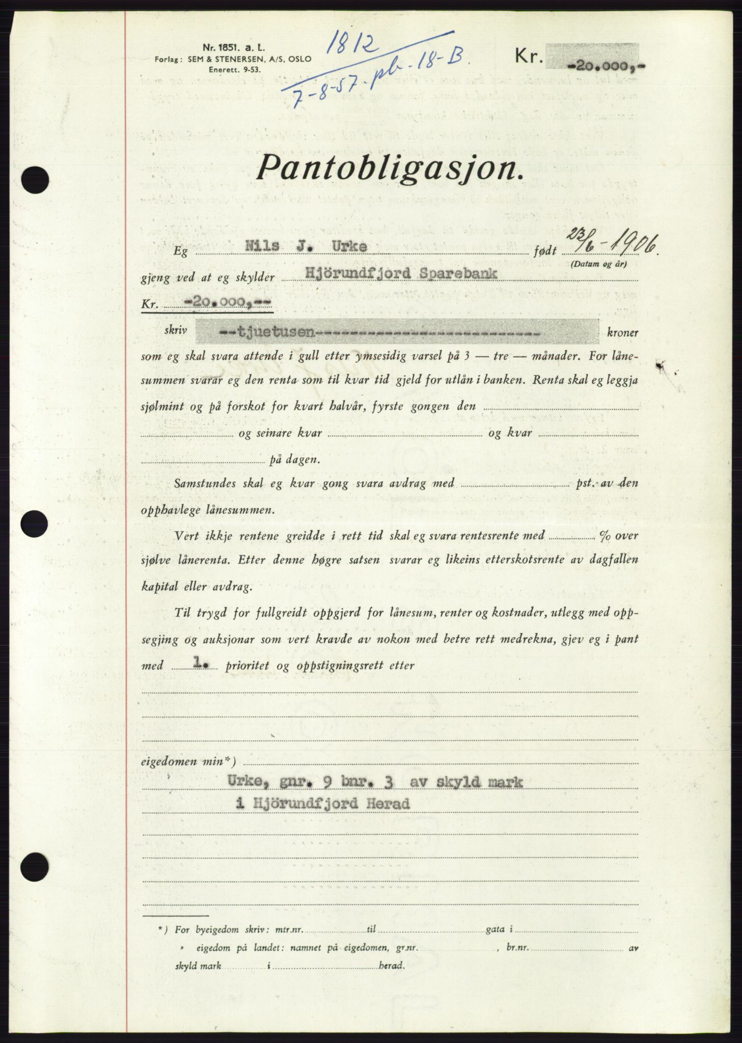 Søre Sunnmøre sorenskriveri, AV/SAT-A-4122/1/2/2C/L0130: Pantebok nr. 18B, 1957-1958, Dagboknr: 1812/1957