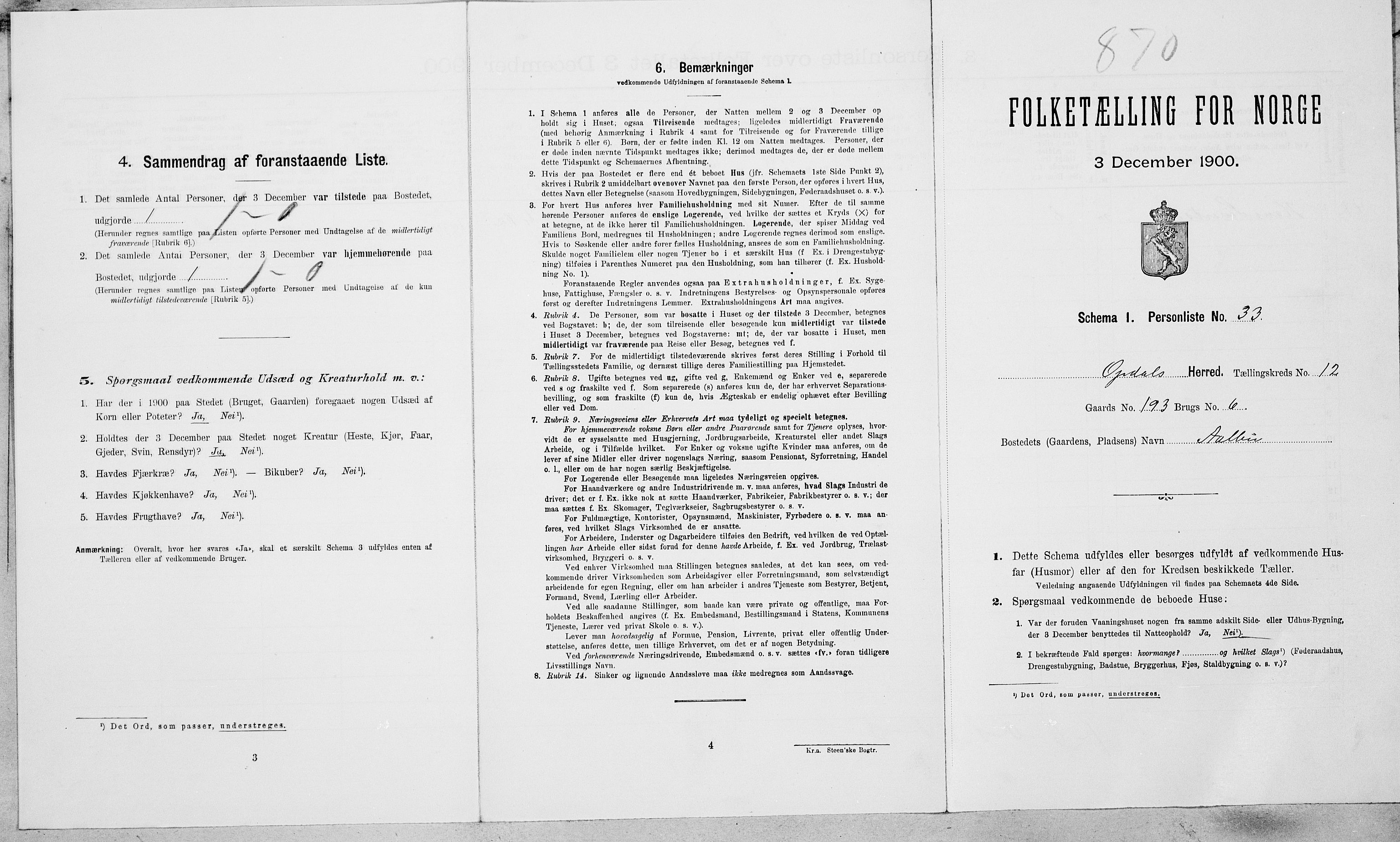 SAT, Folketelling 1900 for 1634 Oppdal herred, 1900, s. 1014