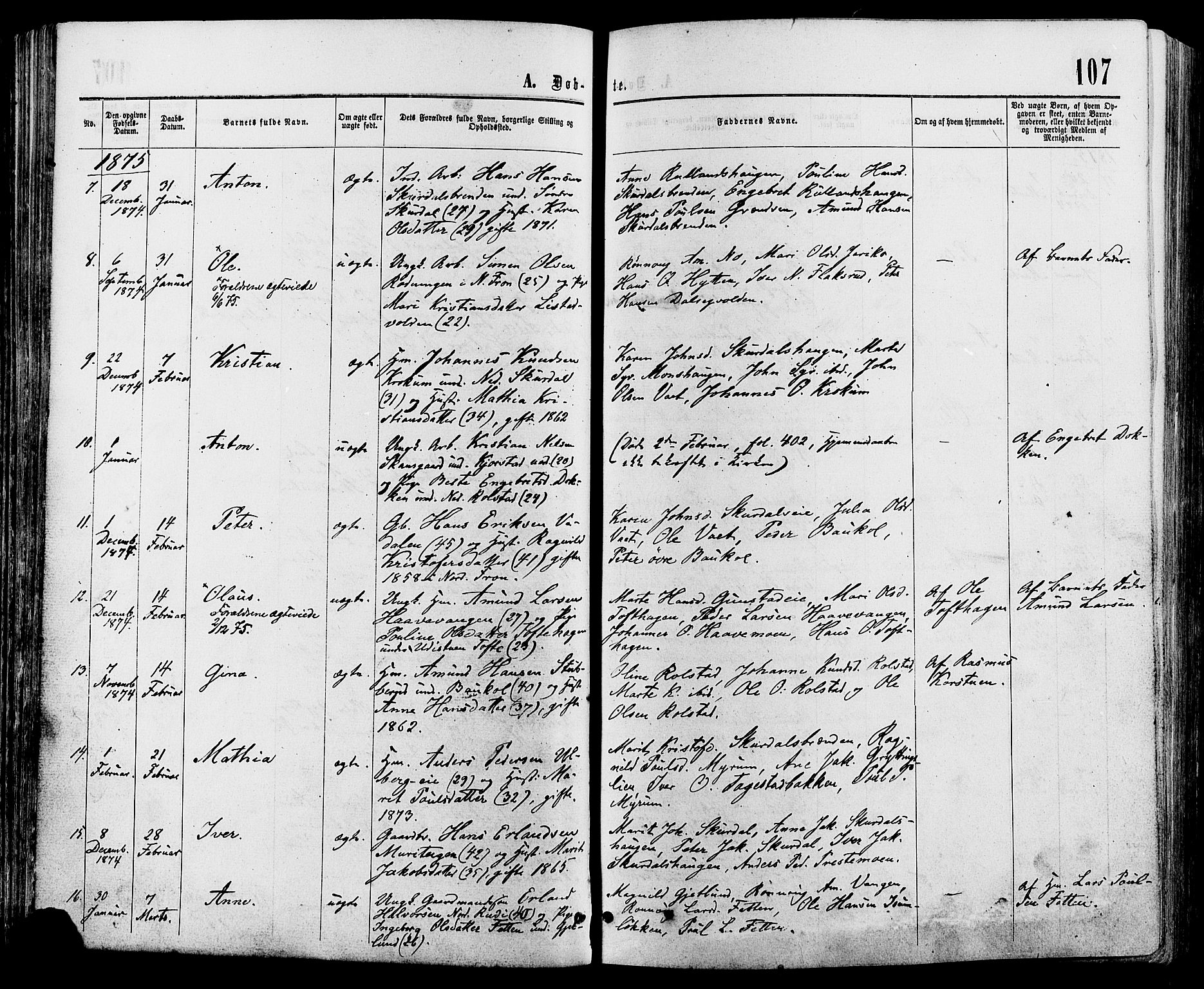 Sør-Fron prestekontor, AV/SAH-PREST-010/H/Ha/Haa/L0002: Ministerialbok nr. 2, 1864-1880, s. 107