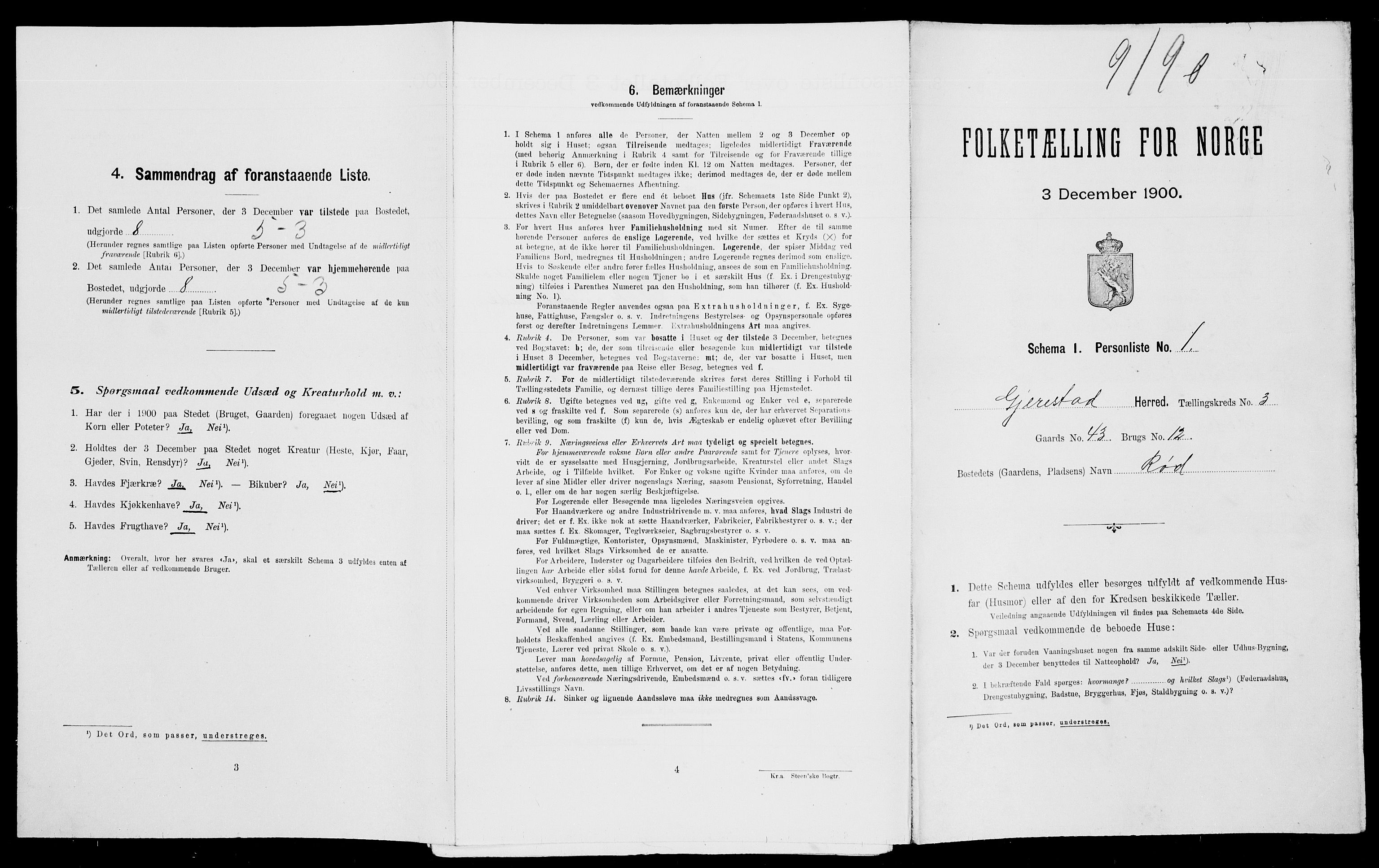 SAK, Folketelling 1900 for 0911 Gjerstad herred, 1900, s. 219