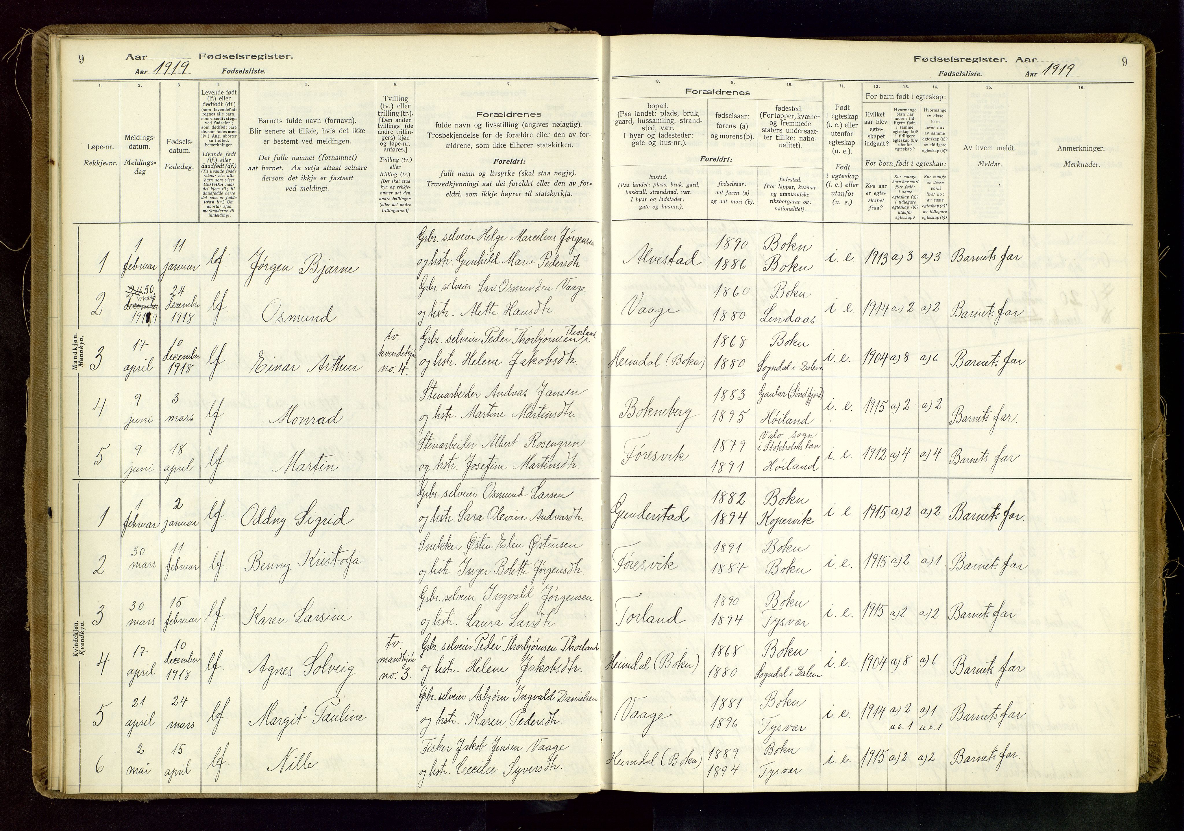 Tysvær sokneprestkontor, SAST/A -101864/I/Id/L0003: Fødselsregister nr. 3, 1916-1982, s. 9