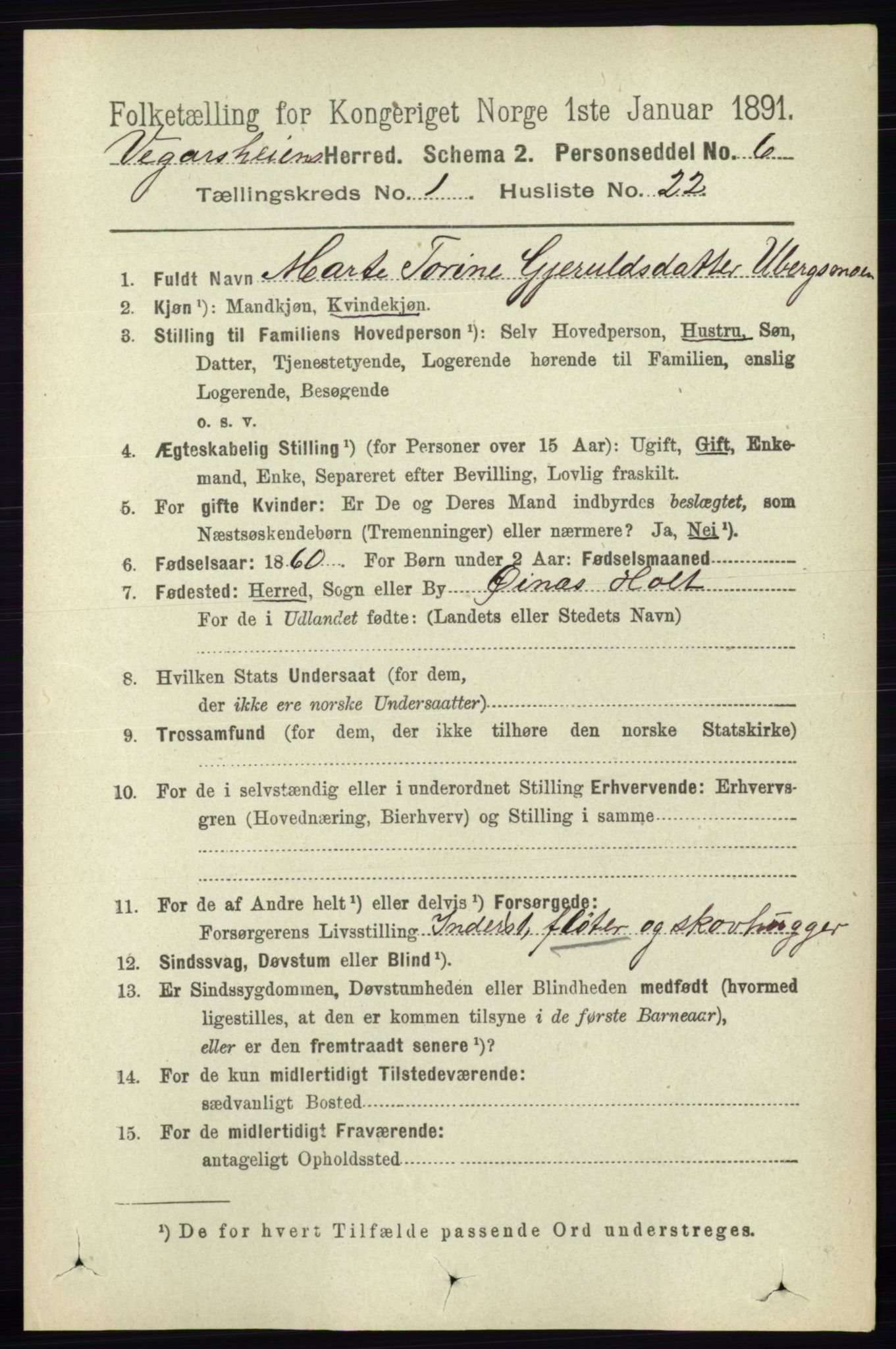 RA, Folketelling 1891 for 0912 Vegårshei herred, 1891, s. 239