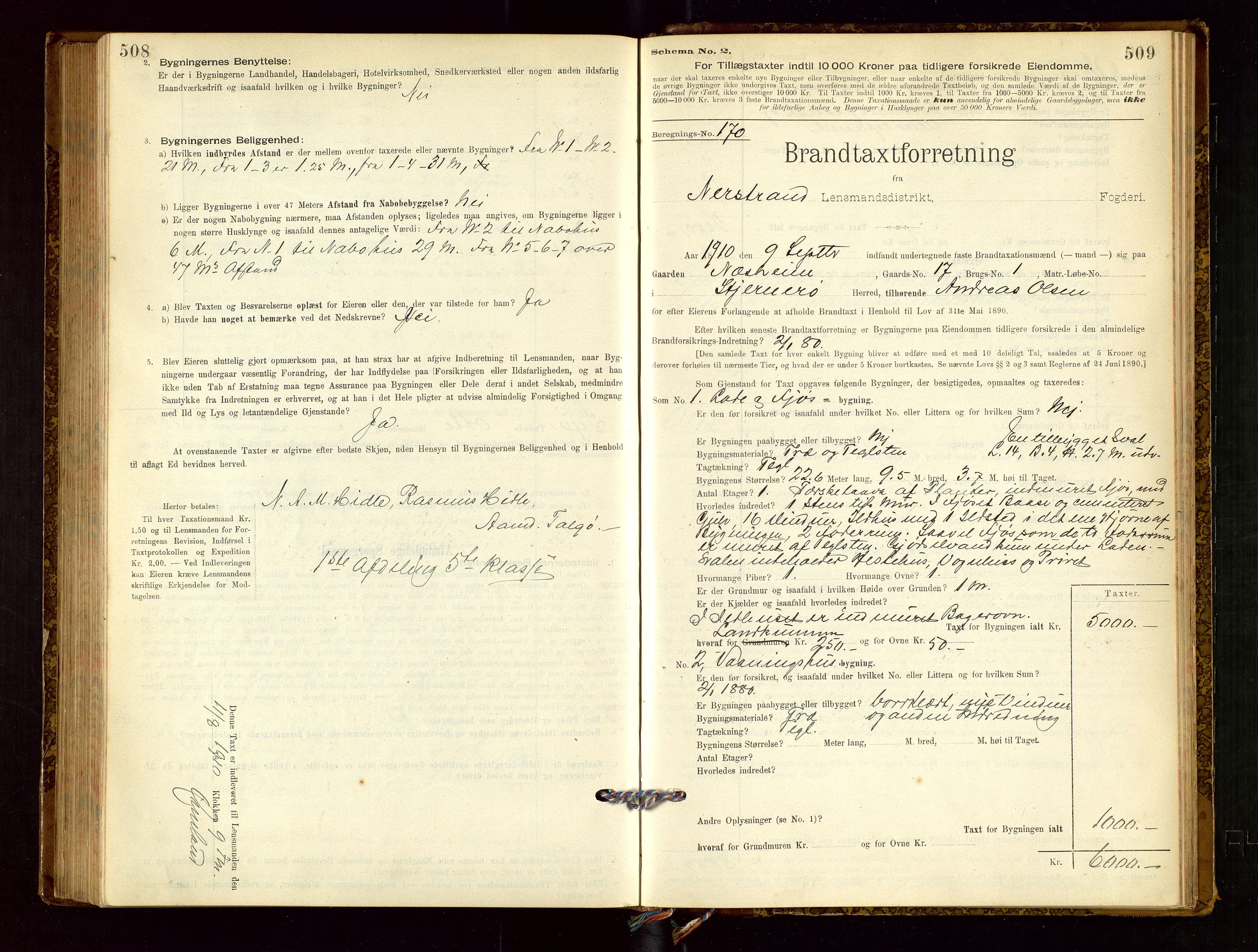 Nedstrand lensmannskontor, AV/SAST-A-100236/Gob/L0001: "Brandtaxationsprotokol for Nerstrand Lensmandsdistrikt Ryfylke fogderi", 1895-1915, s. 508-509