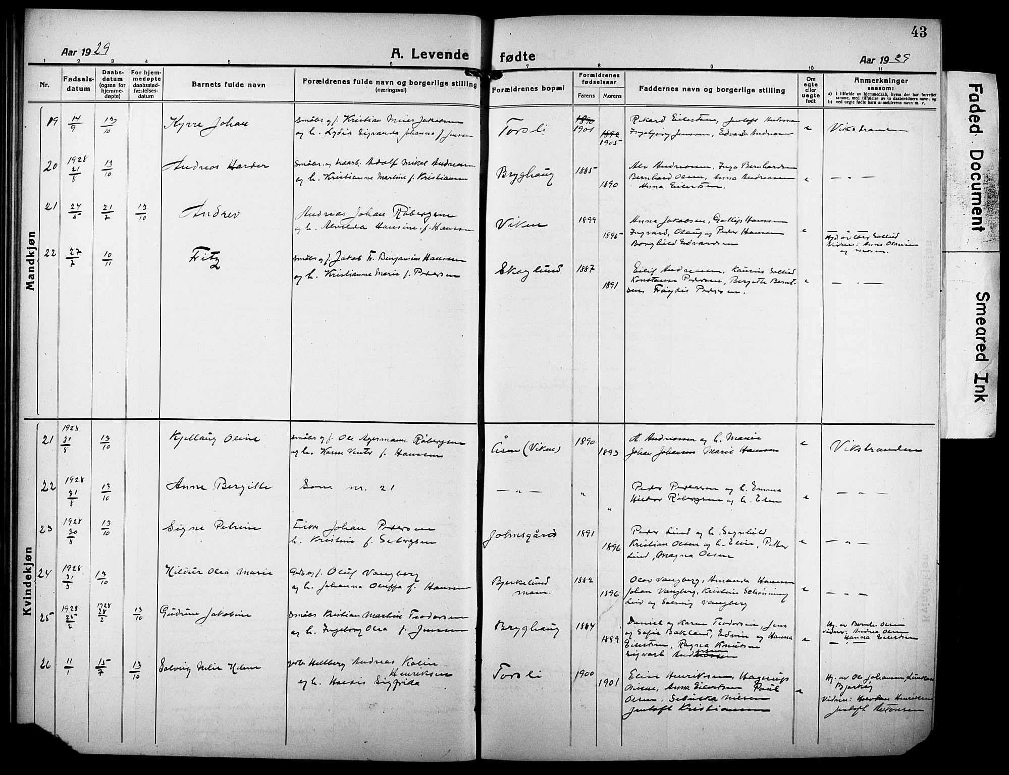 Tranøy sokneprestkontor, AV/SATØ-S-1313/I/Ia/Iab/L0006klokker: Klokkerbok nr. 6, 1919-1932, s. 43