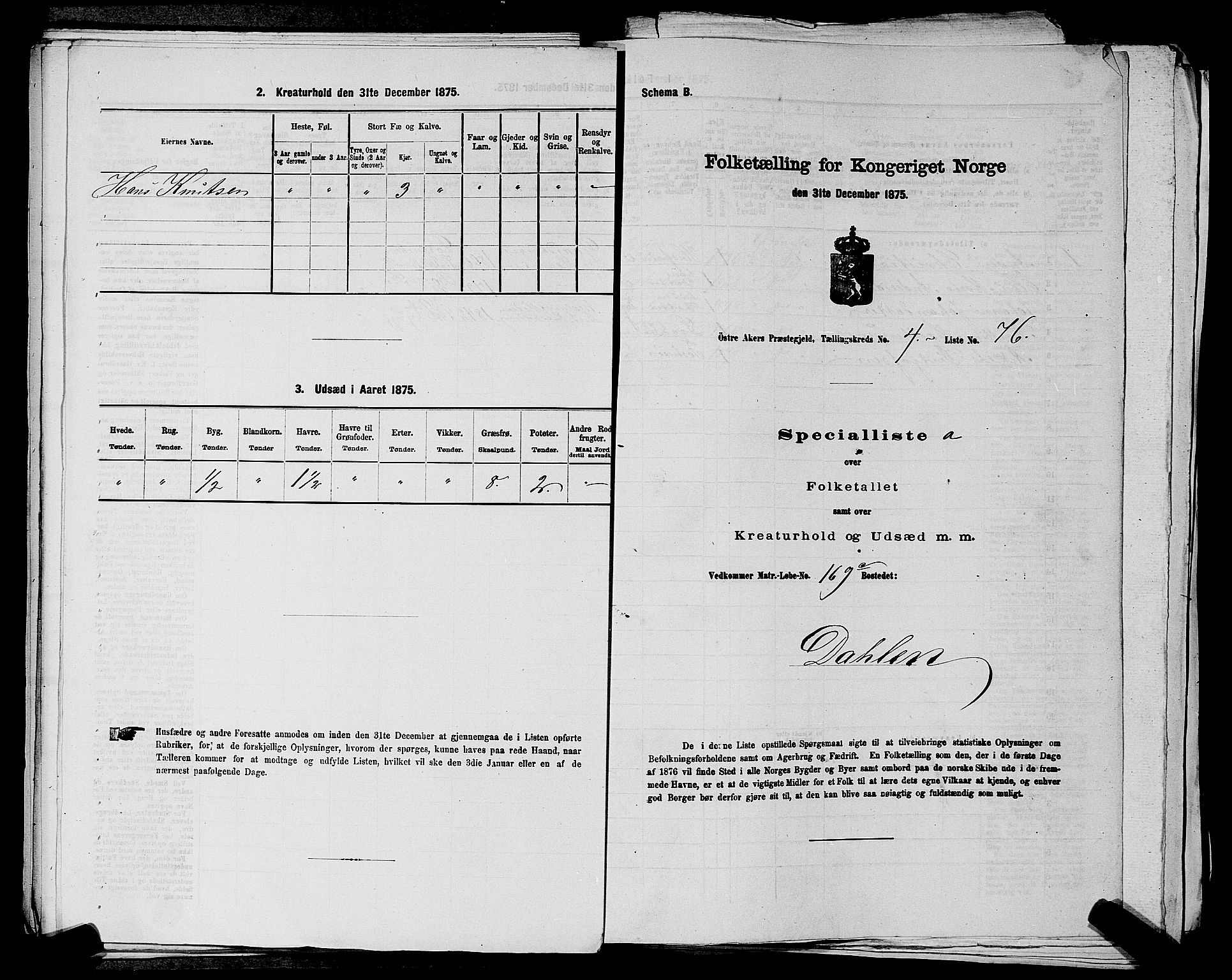 RA, Folketelling 1875 for 0218bP Østre Aker prestegjeld, 1875, s. 1319