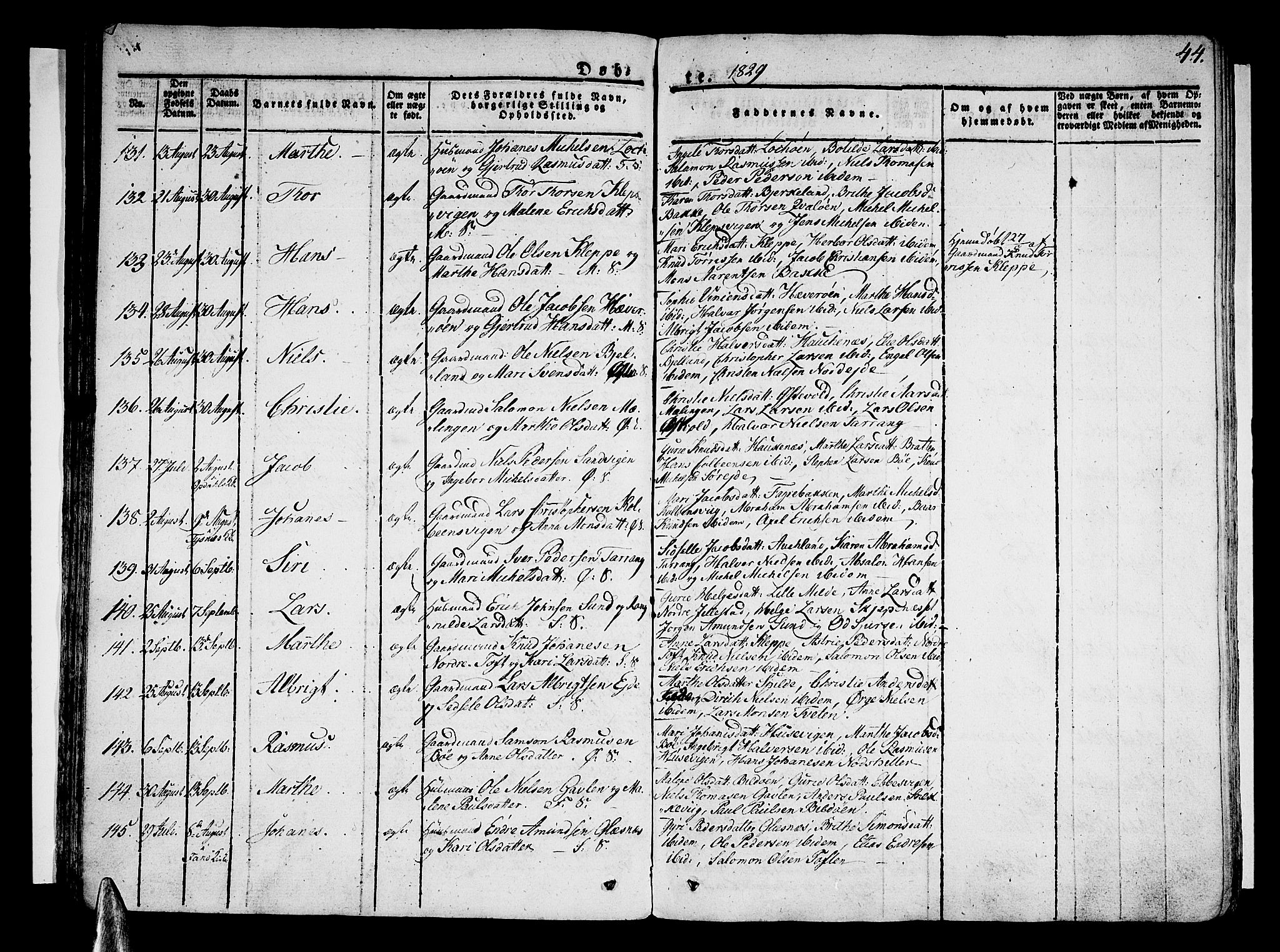 Sund sokneprestembete, AV/SAB-A-99930: Ministerialbok nr. A 12, 1825-1835, s. 44