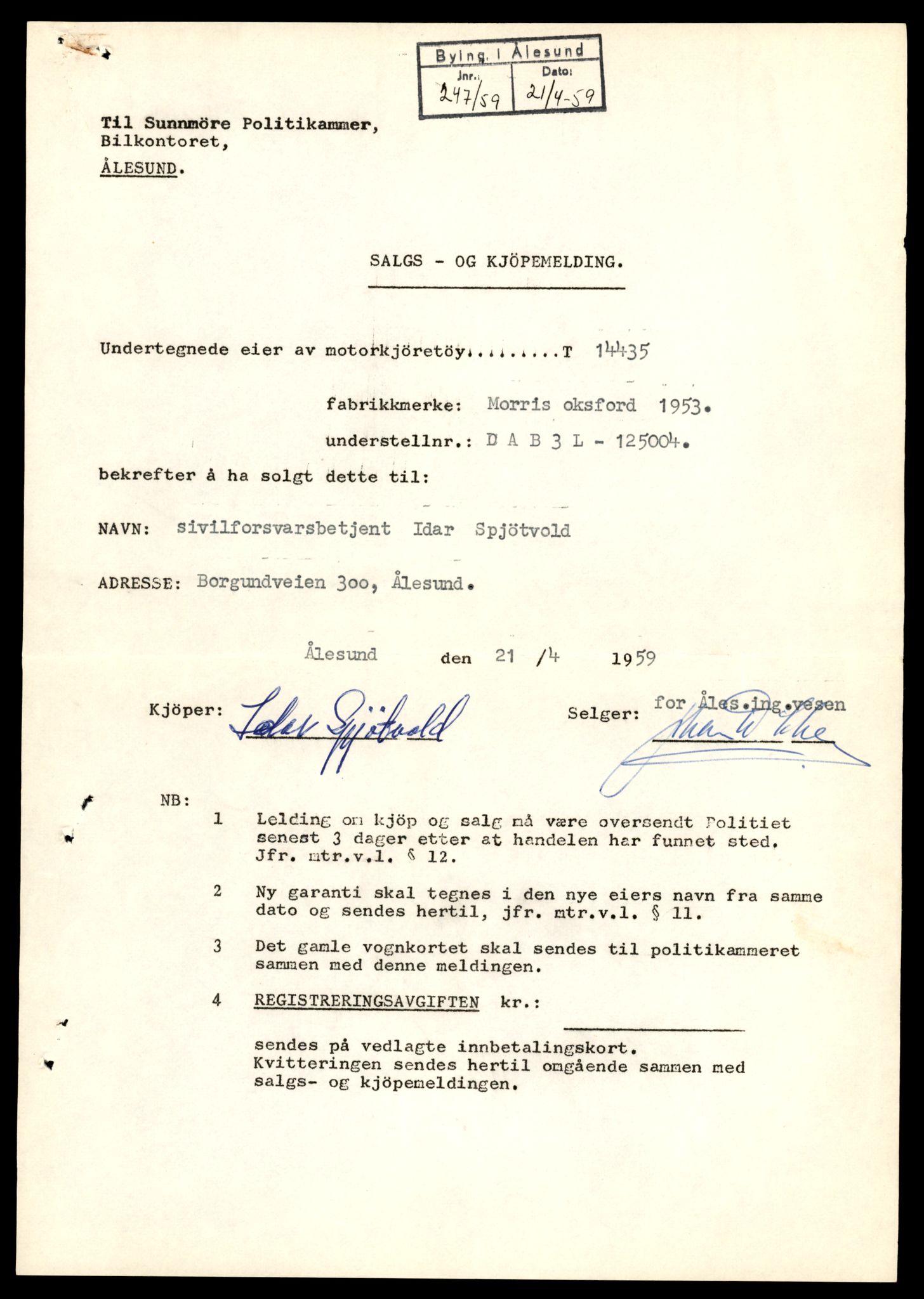 Møre og Romsdal vegkontor - Ålesund trafikkstasjon, AV/SAT-A-4099/F/Fe/L0045: Registreringskort for kjøretøy T 14320 - T 14444, 1927-1998, s. 2980