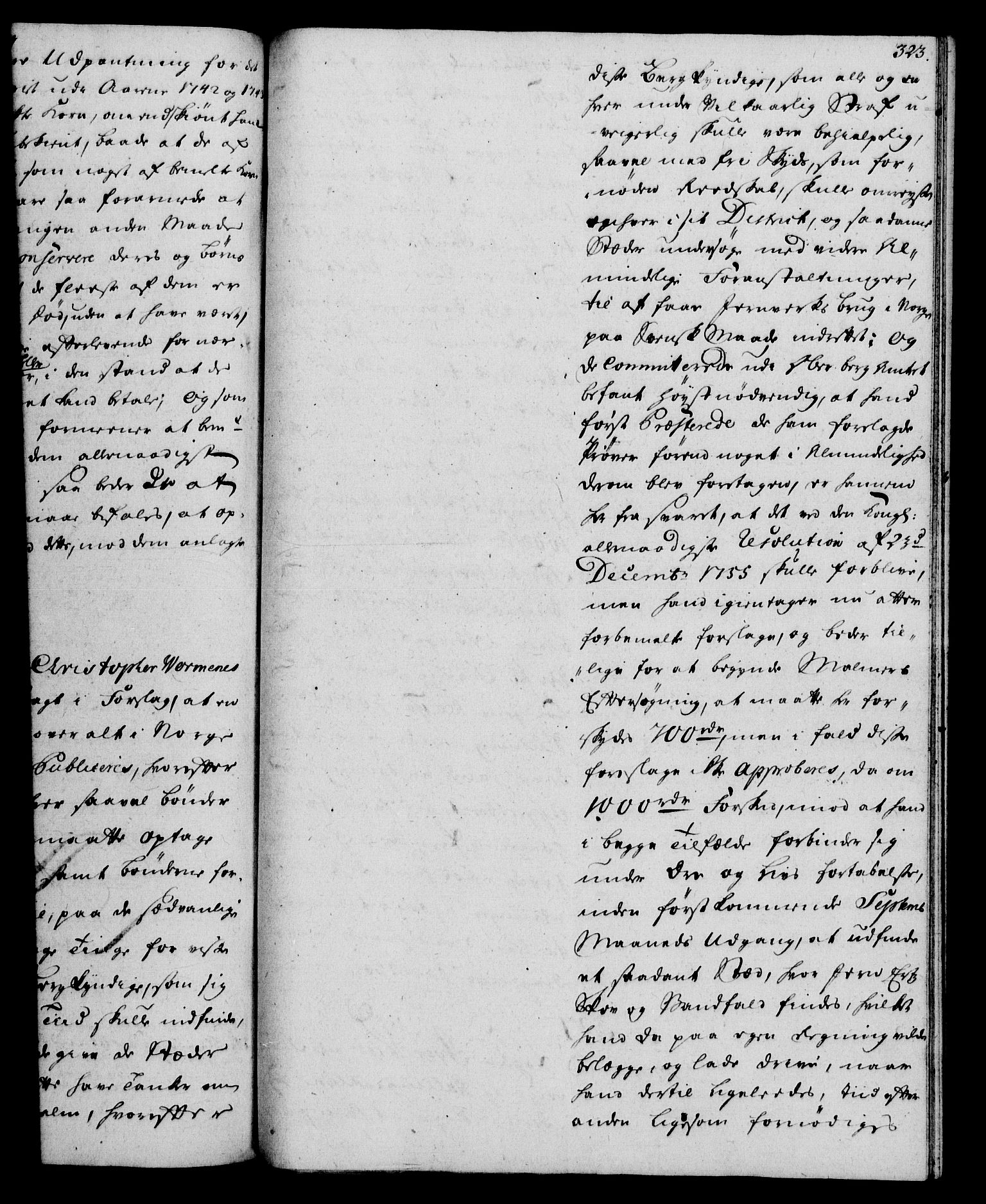 Rentekammeret, Kammerkanselliet, AV/RA-EA-3111/G/Gh/Gha/L0033: Norsk ekstraktmemorialprotokoll (merket RK 53.78), 1755-1756, s. 323