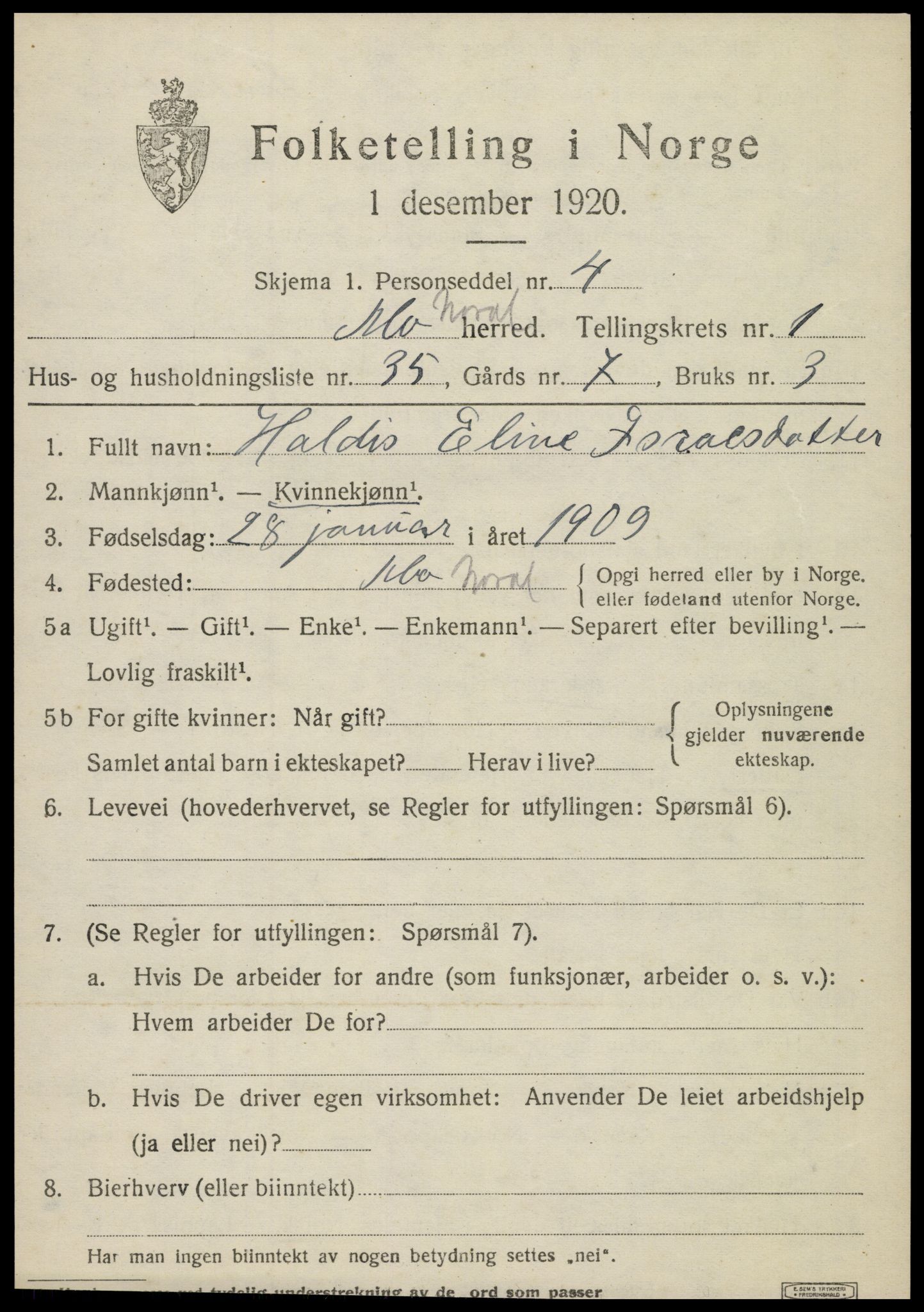 SAT, Folketelling 1920 for 1833 Mo herred, 1920, s. 2373