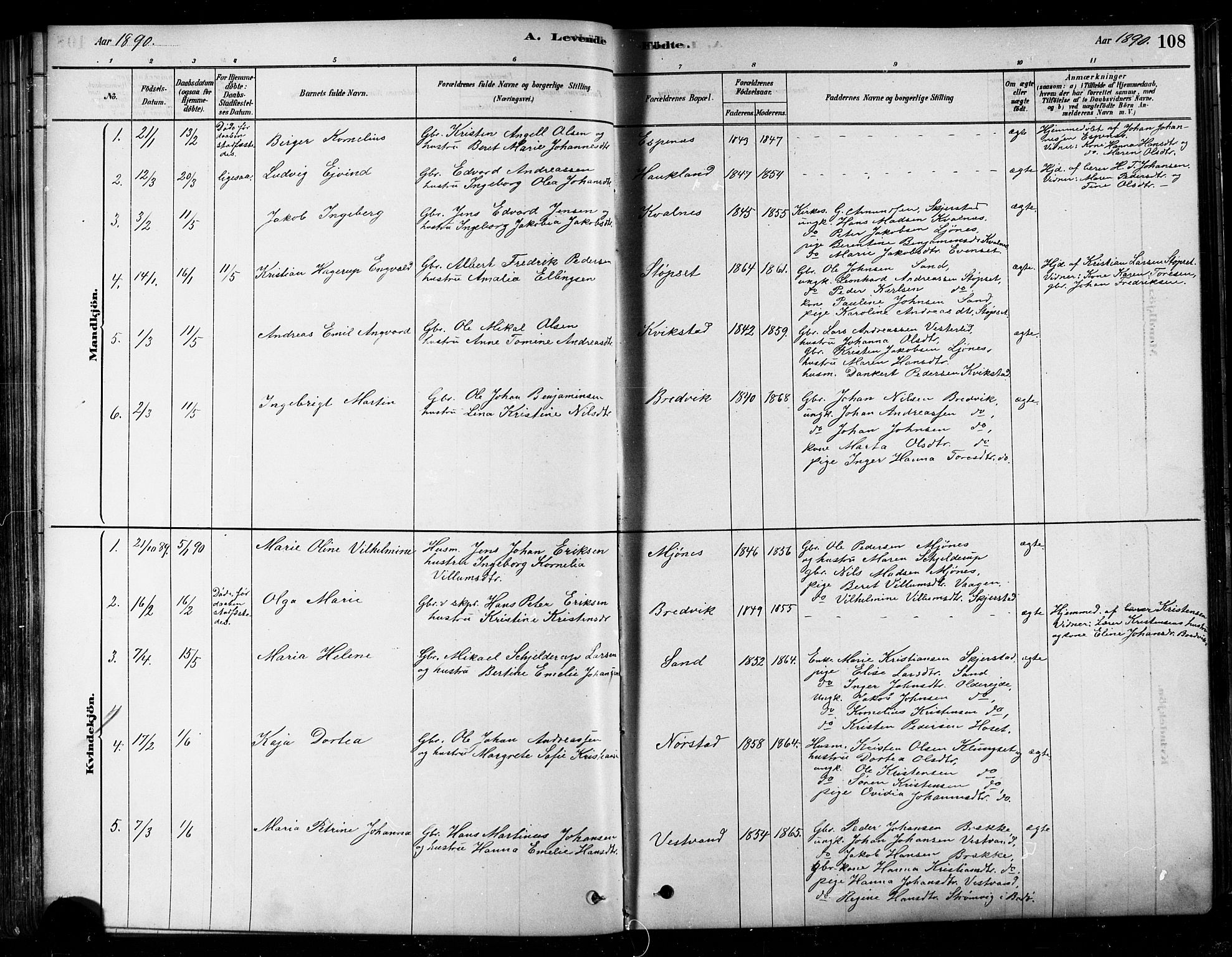 Ministerialprotokoller, klokkerbøker og fødselsregistre - Nordland, SAT/A-1459/852/L0740: Ministerialbok nr. 852A10, 1878-1894, s. 108
