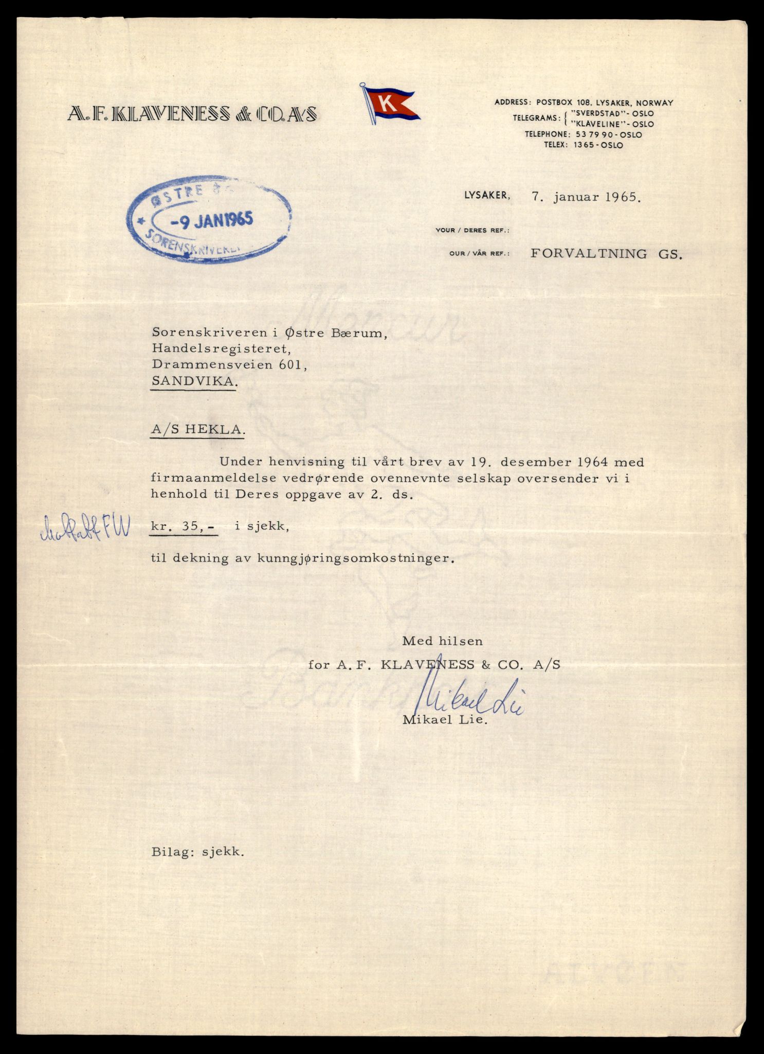 Asker og Bærum tingrett, AV/SAT-A-10379/K/Kb/Kba/L0089: Enkeltmannsforetak, aksjeselskap og andelslag, slettet i Østre Bærum dagboknr 1/1965 - 179/1965, 1965, s. 3