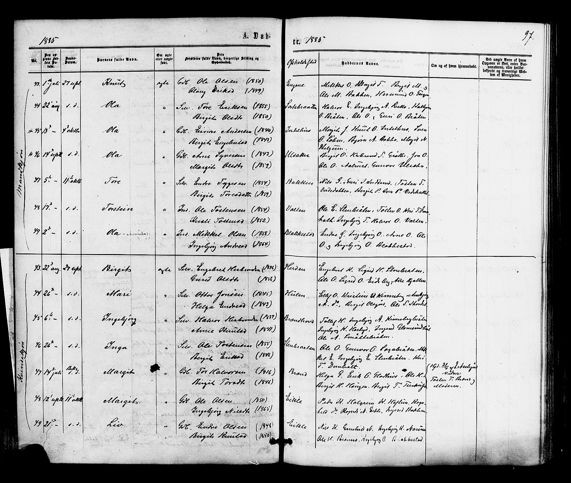 Gol kirkebøker, AV/SAKO-A-226/F/Fa/L0004: Ministerialbok nr. I 4, 1876-1886, s. 97
