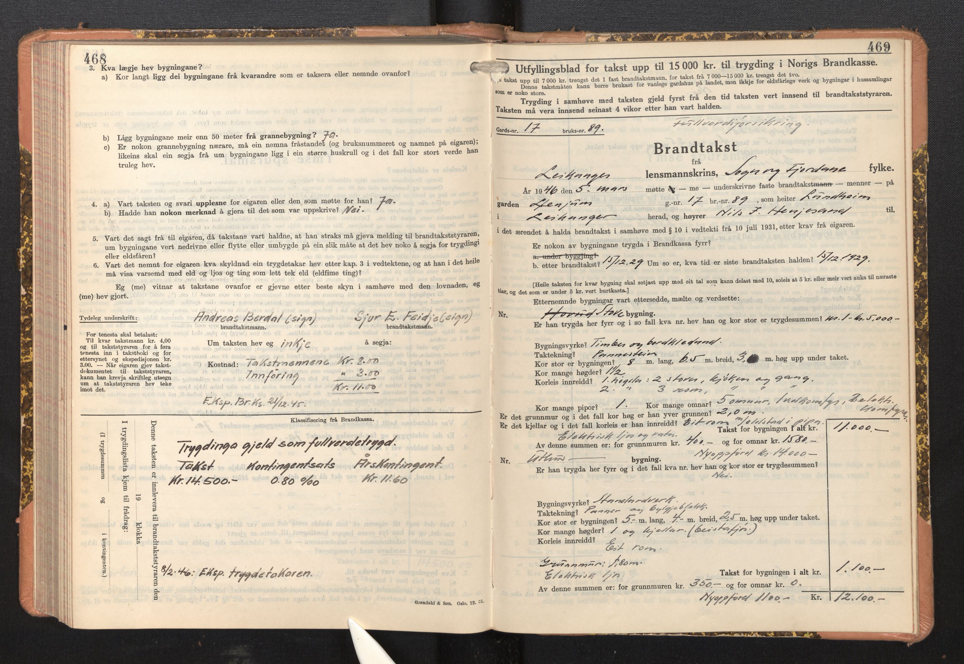 Lensmannen i Leikanger, AV/SAB-A-29201/0012/L0008: Branntakstprotokoll, skjematakst, 1937-1946, s. 468-469
