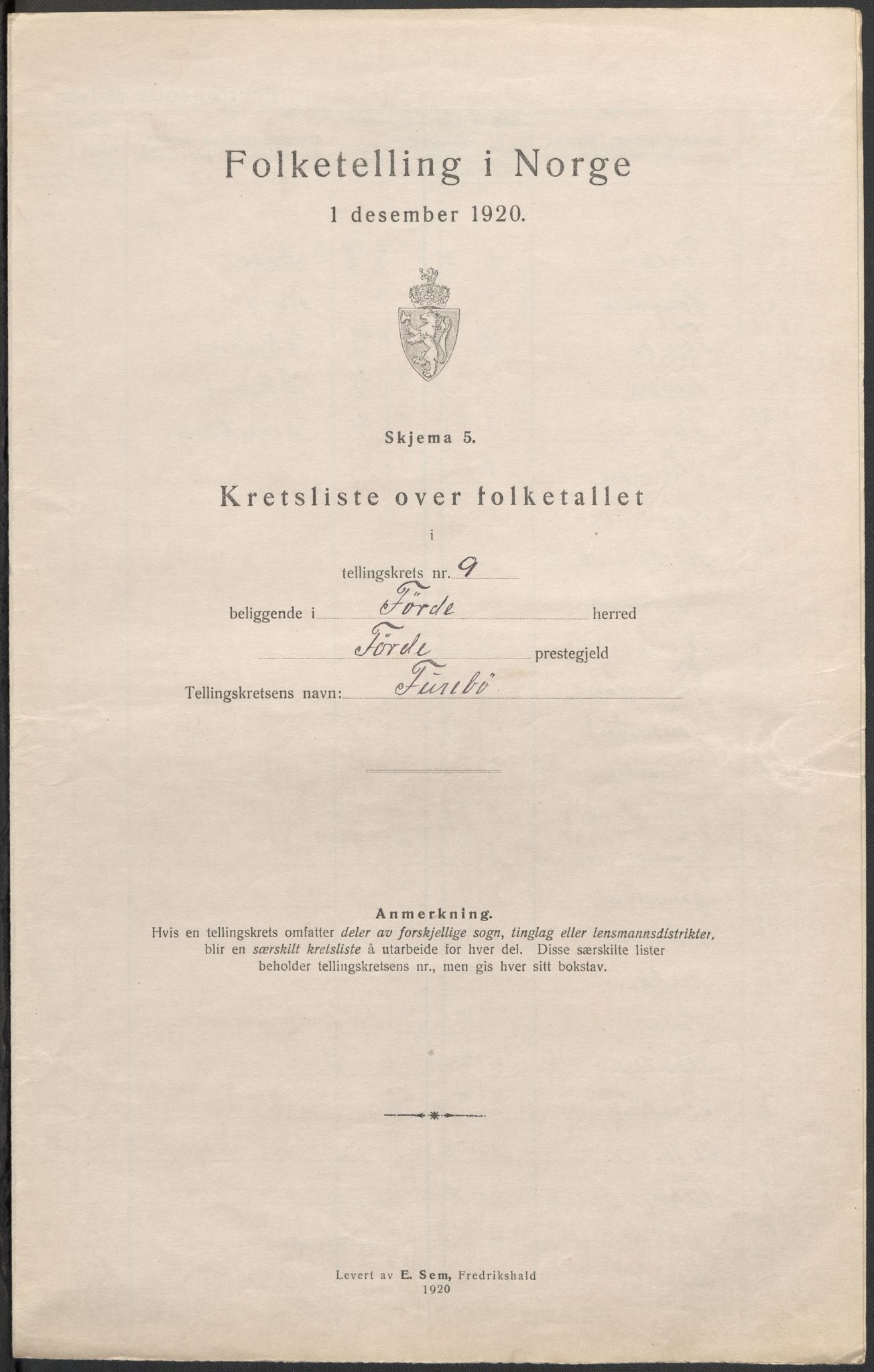 SAB, Folketelling 1920 for 1432 Førde herred, 1920, s. 29
