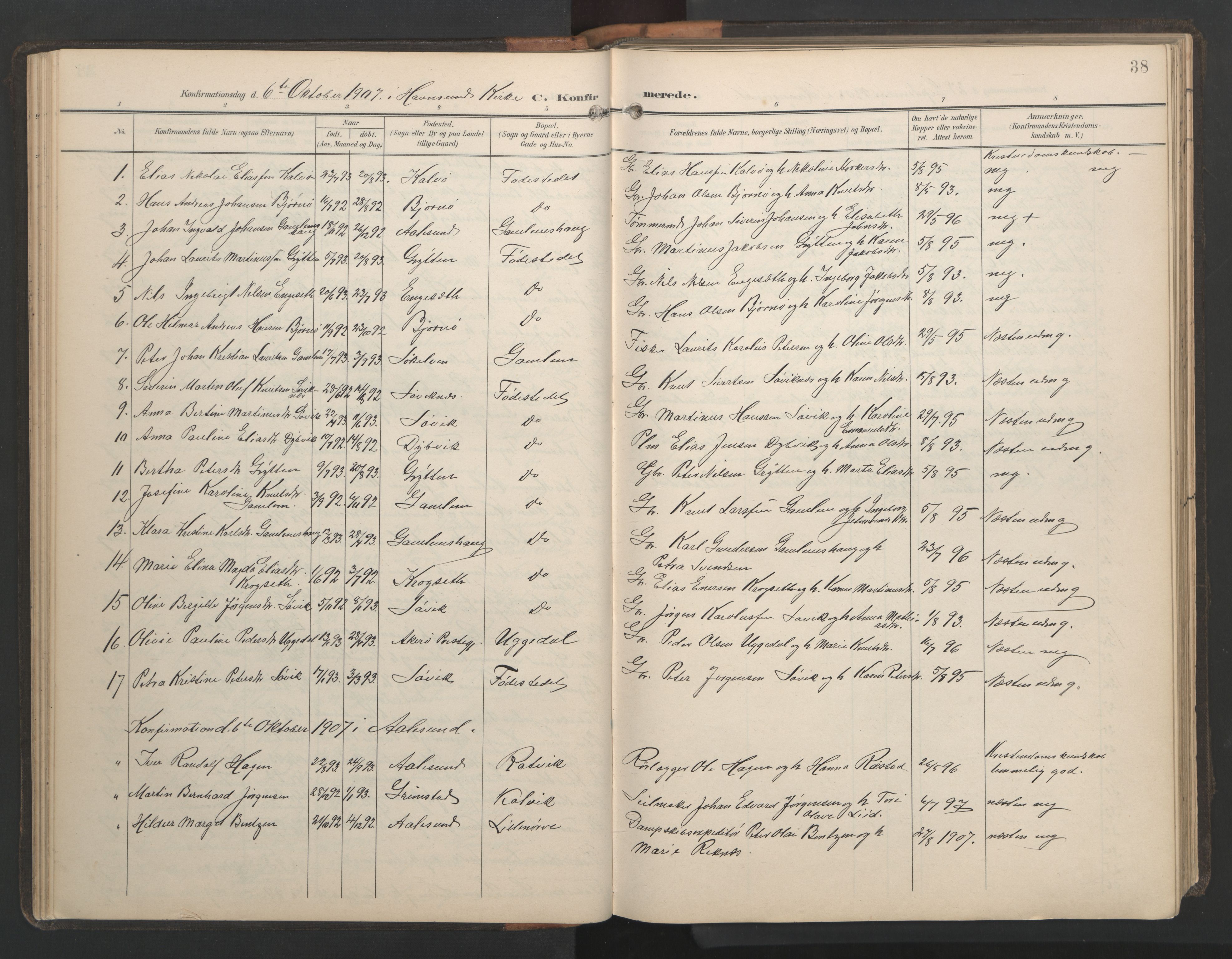 Ministerialprotokoller, klokkerbøker og fødselsregistre - Møre og Romsdal, AV/SAT-A-1454/528/L0433: Klokkerbok nr. 528C14, 1899-1922, s. 38