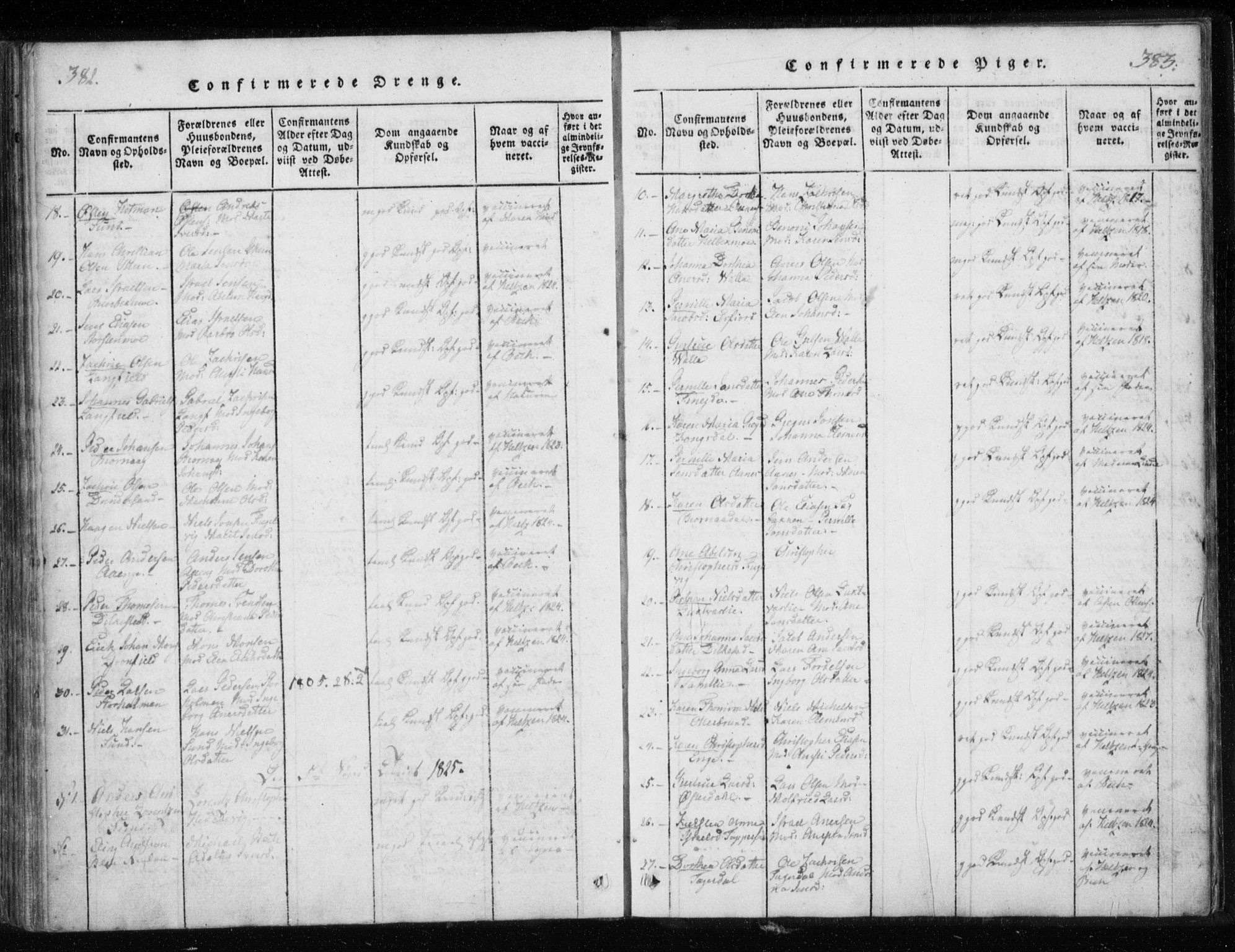 Ministerialprotokoller, klokkerbøker og fødselsregistre - Nordland, AV/SAT-A-1459/825/L0353: Ministerialbok nr. 825A07, 1820-1826, s. 382-383