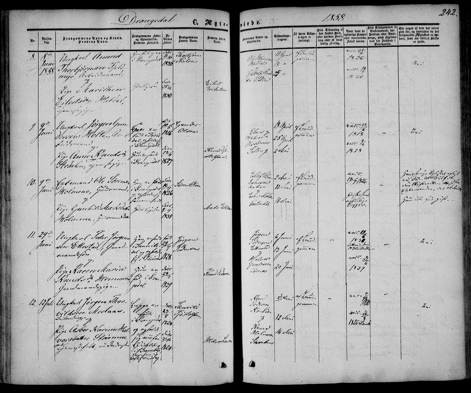 Drangedal kirkebøker, AV/SAKO-A-258/F/Fa/L0008: Ministerialbok nr. 8, 1857-1871, s. 242