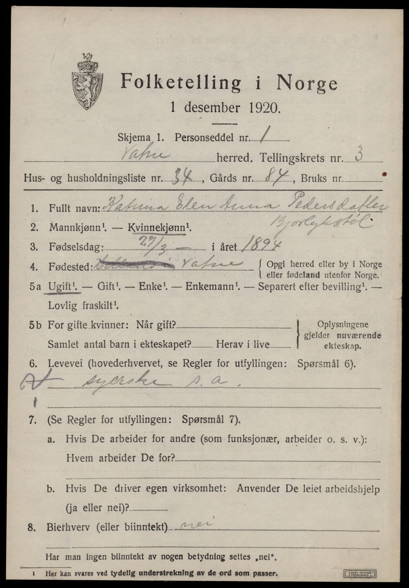 SAT, Folketelling 1920 for 1530 Vatne herred, 1920, s. 1788