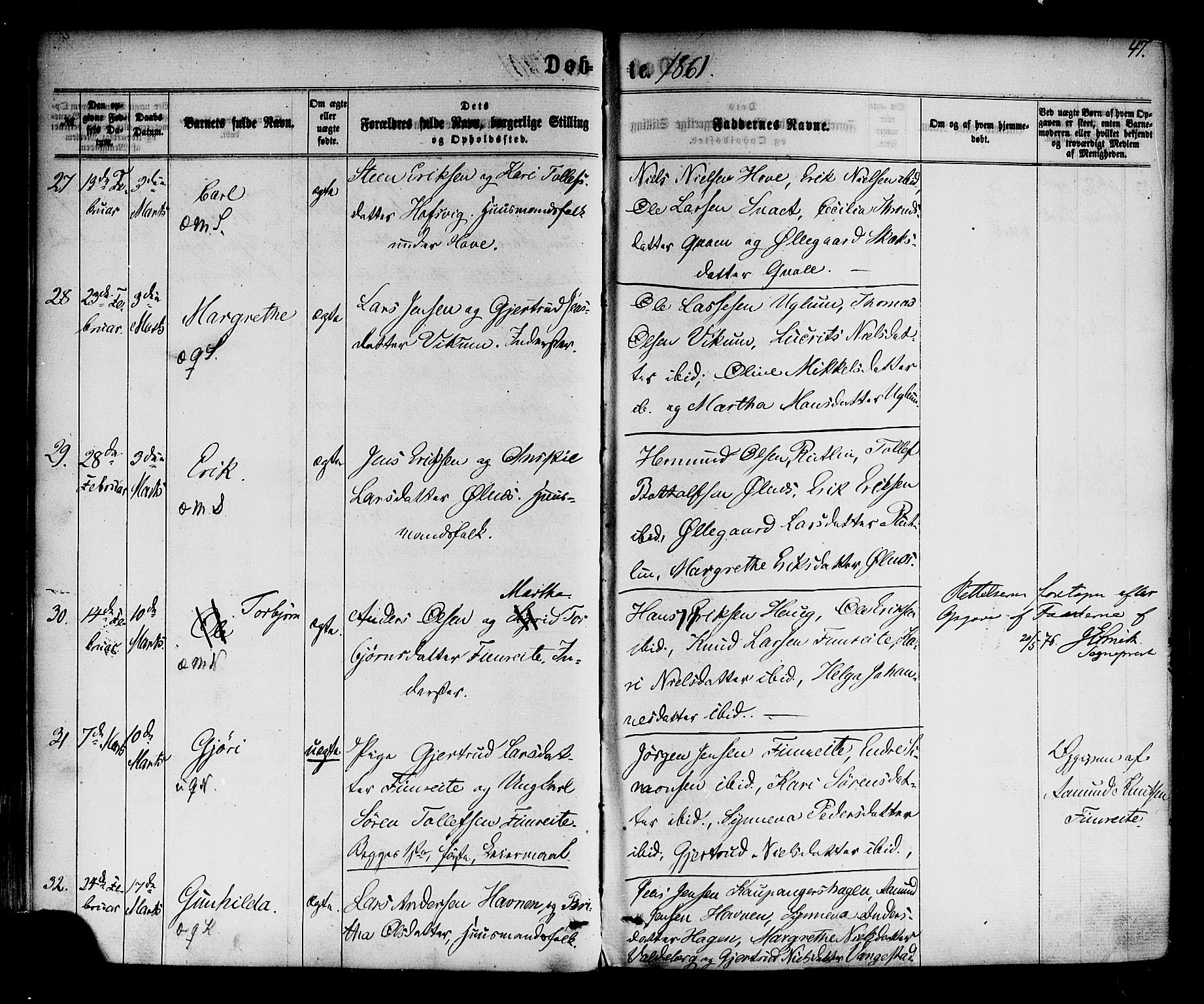 Sogndal sokneprestembete, AV/SAB-A-81301/H/Haa/Haaa/L0013: Ministerialbok nr. A 13, 1859-1877, s. 47