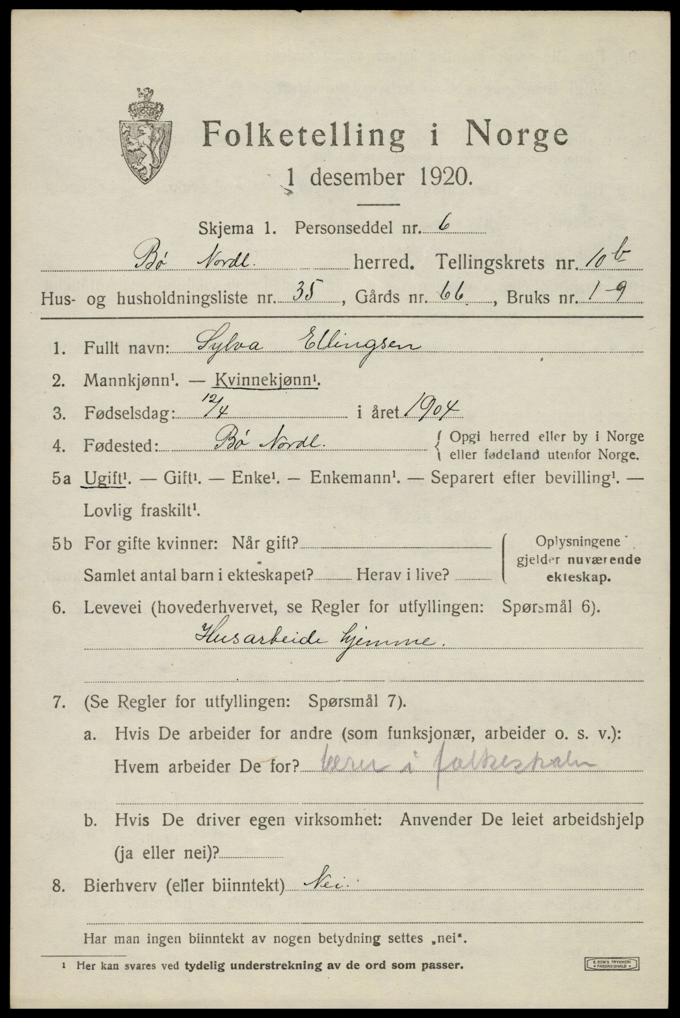 SAT, Folketelling 1920 for 1867 Bø herred, 1920, s. 9978