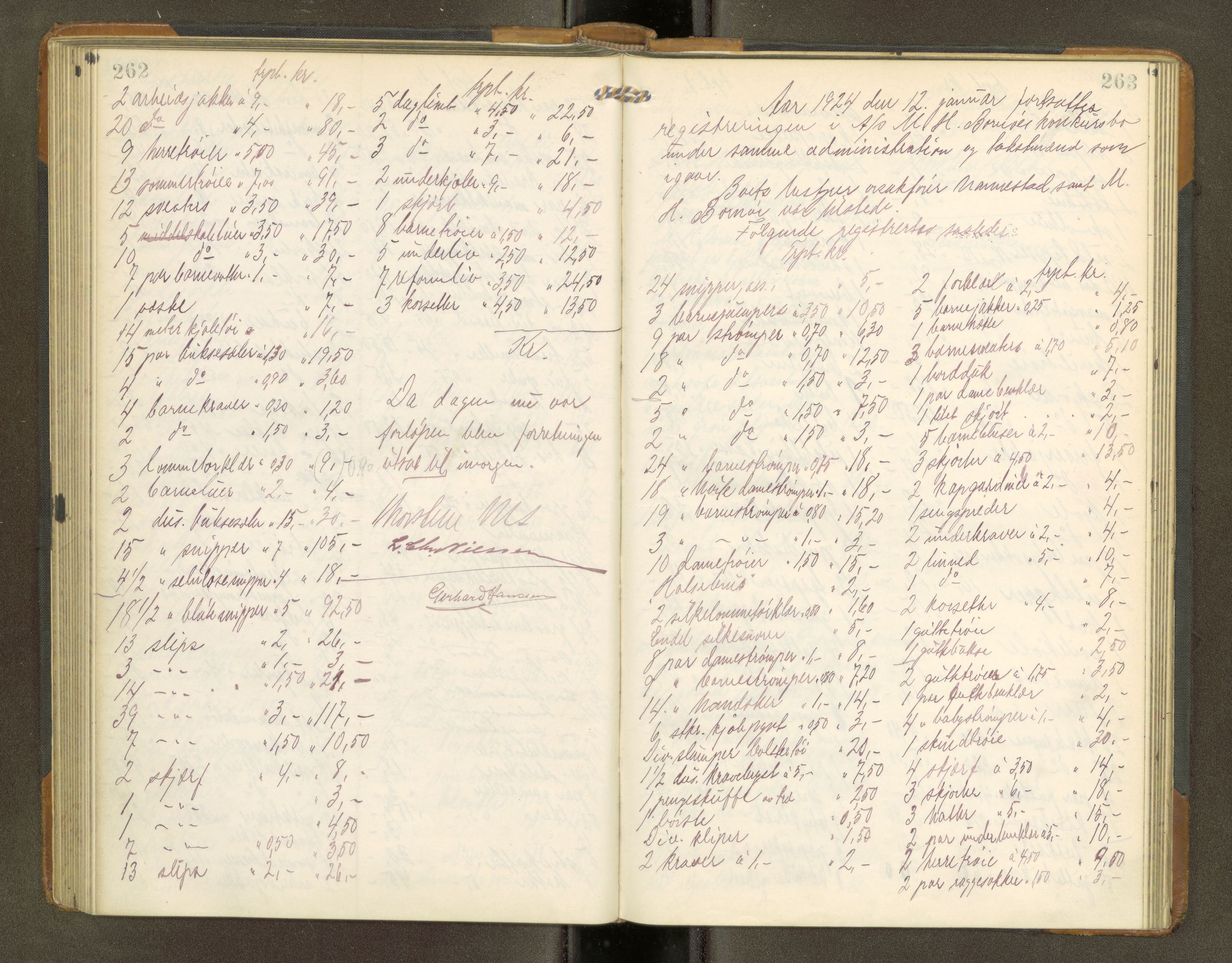 Narvik sorenskriveri, AV/SAT-A-0002/1/3/3C/L0002: Registreringsprotokoll - Narvik Byfogd, 1913-1927, s. 262-263