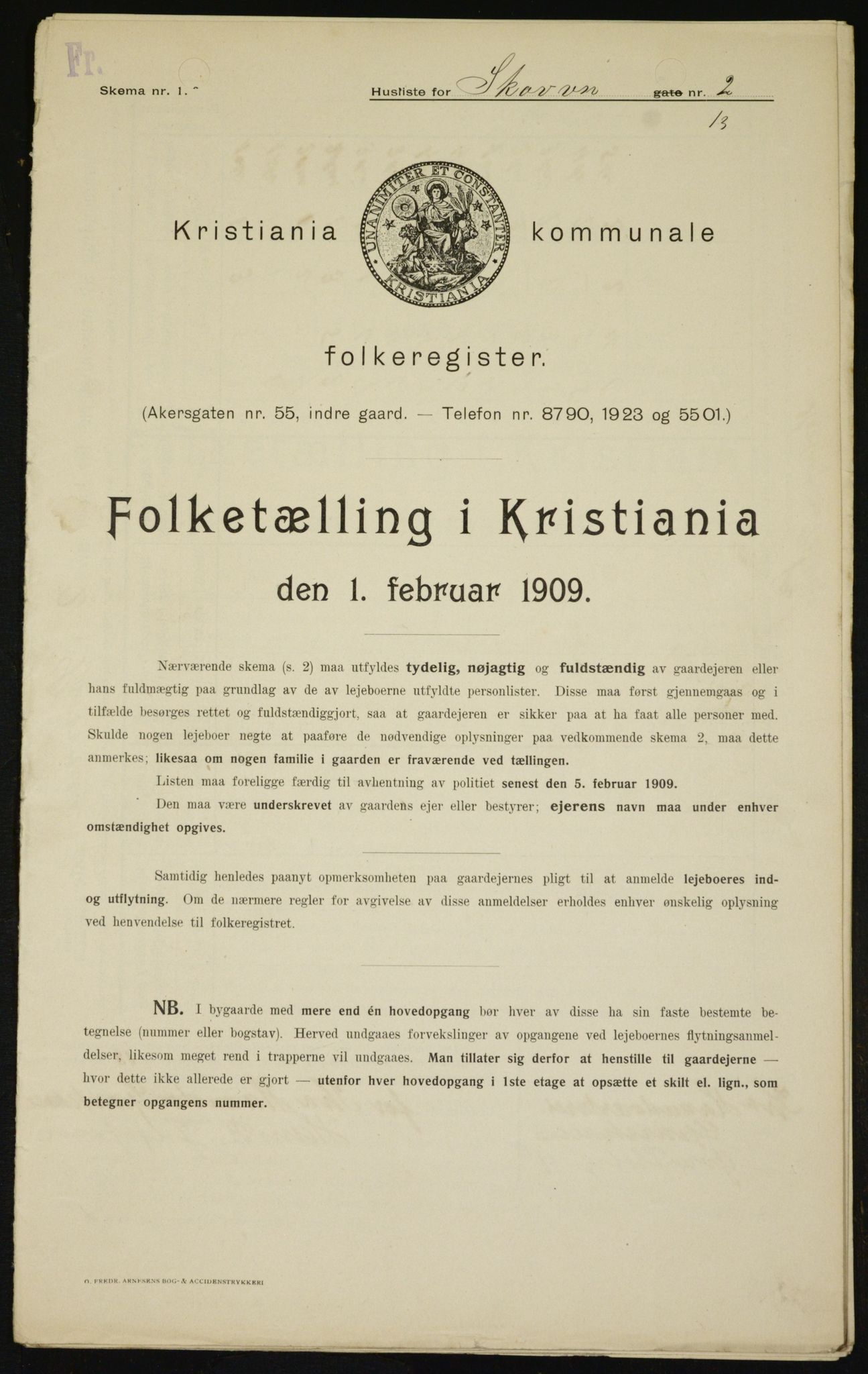 OBA, Kommunal folketelling 1.2.1909 for Kristiania kjøpstad, 1909, s. 87410