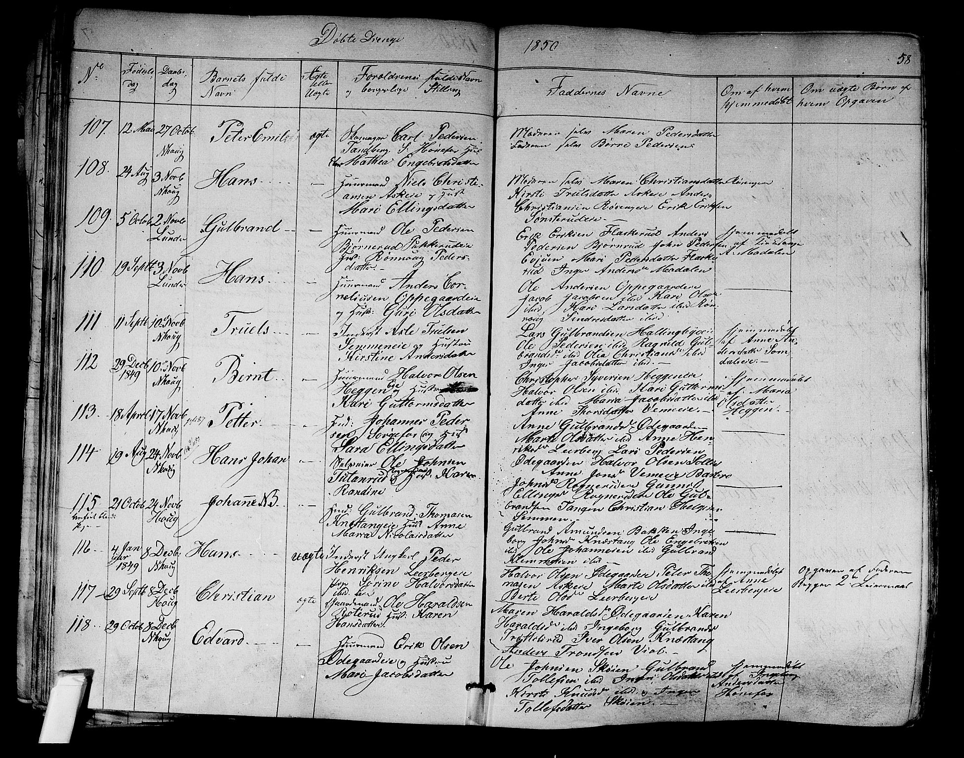 Norderhov kirkebøker, AV/SAKO-A-237/F/Fa/L0011: Ministerialbok nr. 11, 1847-1856, s. 58