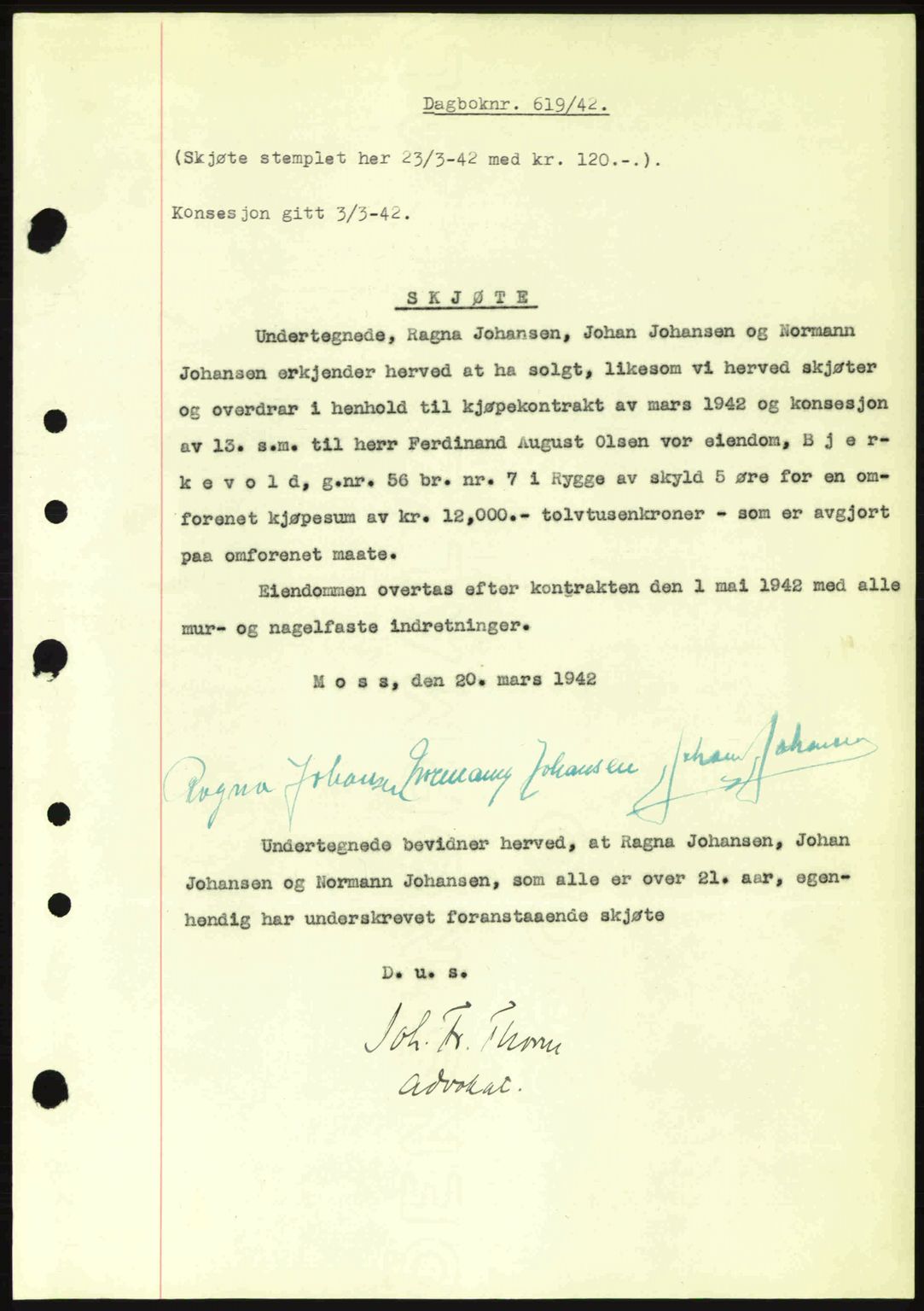 Moss sorenskriveri, SAO/A-10168: Pantebok nr. A9, 1941-1942, Dagboknr: 619/1942