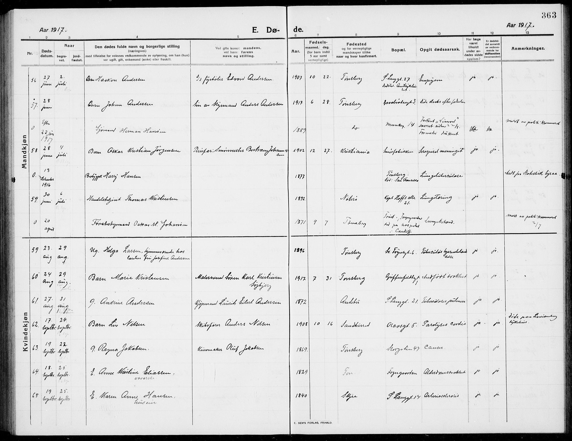 Tønsberg kirkebøker, AV/SAKO-A-330/G/Ga/L0009: Klokkerbok nr. 9, 1913-1920, s. 363