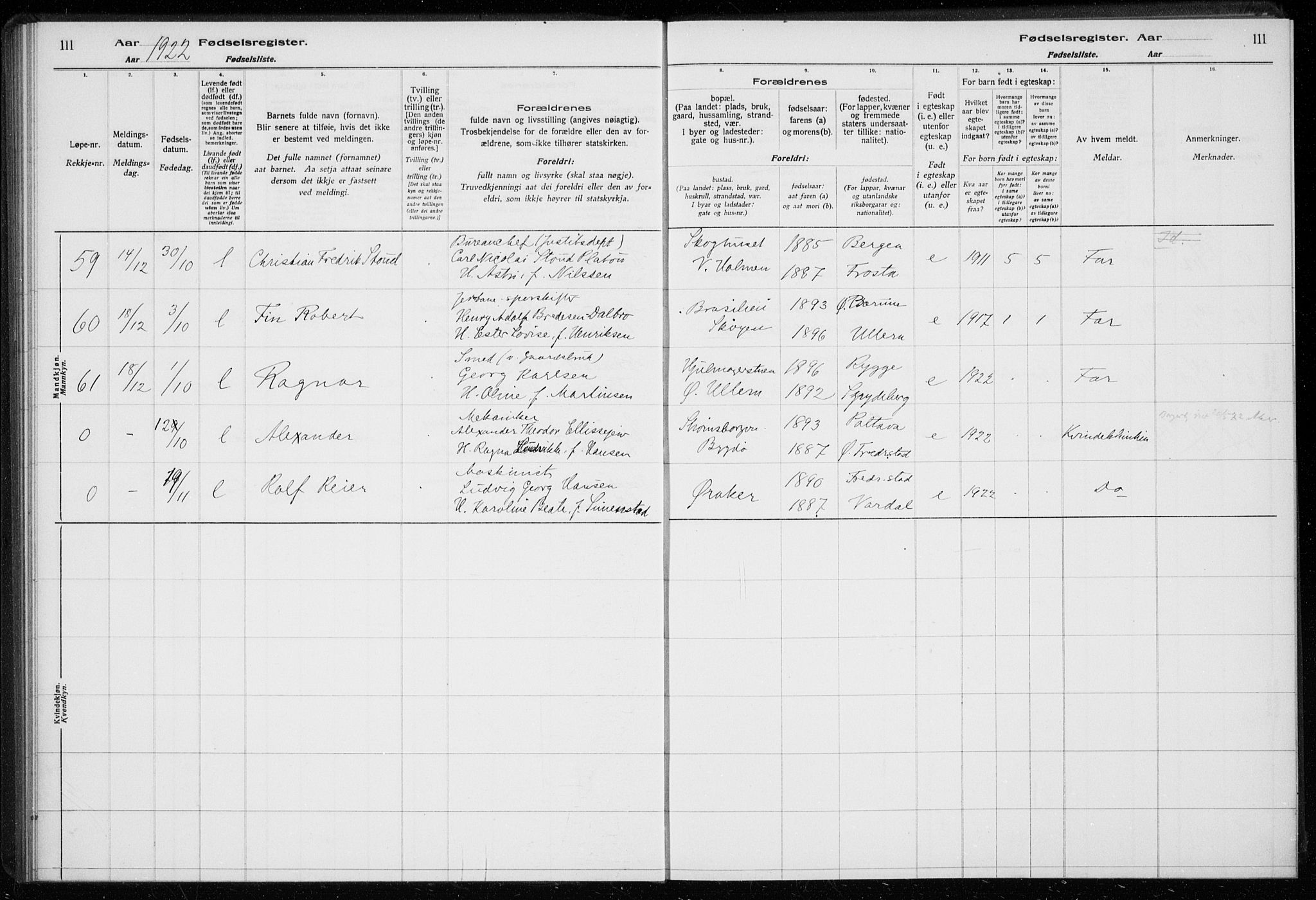 Ullern prestekontor Kirkebøker, AV/SAO-A-10740/J/L0001: Fødselsregister nr. 1, 1916-1928, s. 111