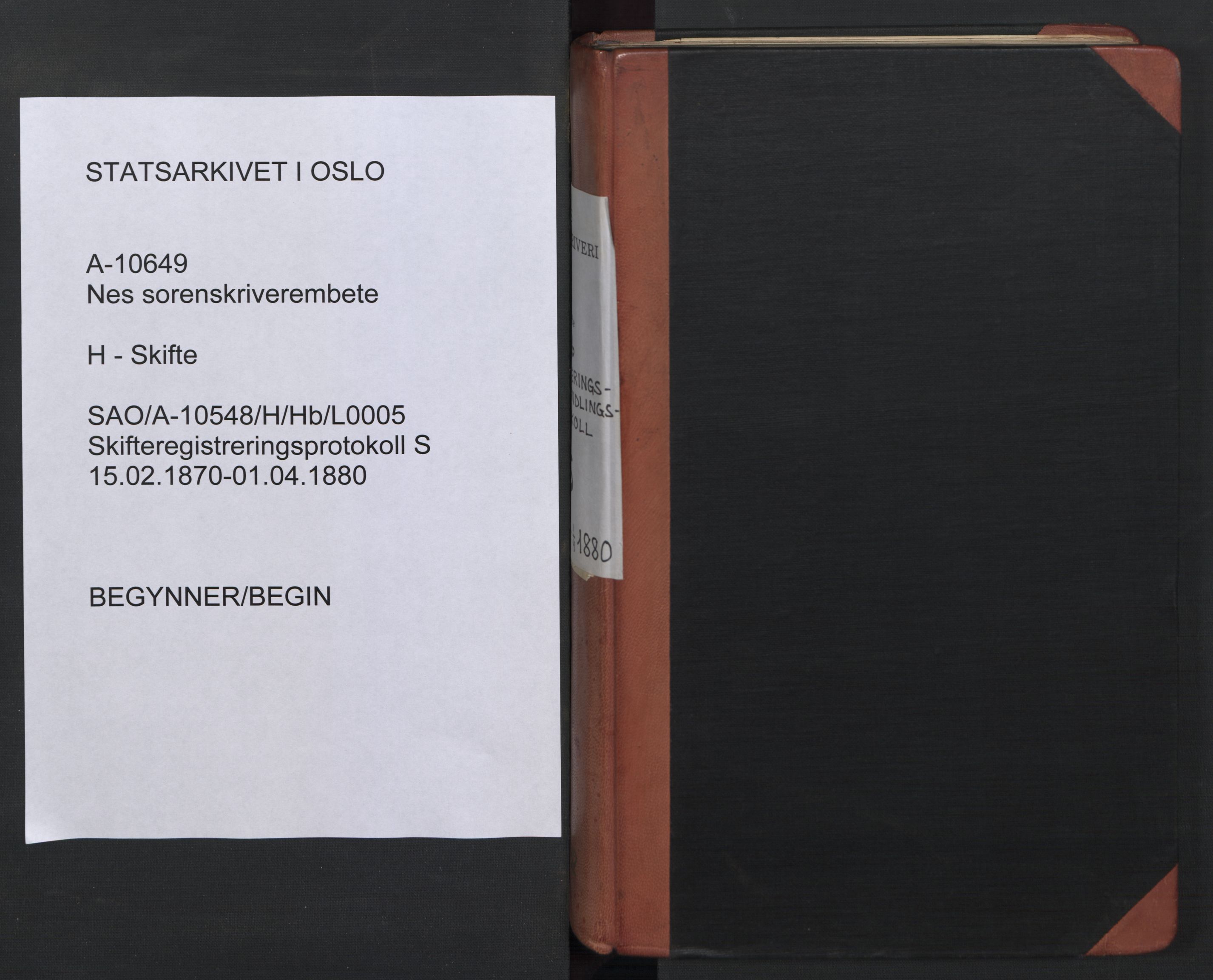 Nes tingrett, SAO/A-10548/H/Hb/L0005: Registrerings- og forhandlingsprotokoll "S", 1870-1880