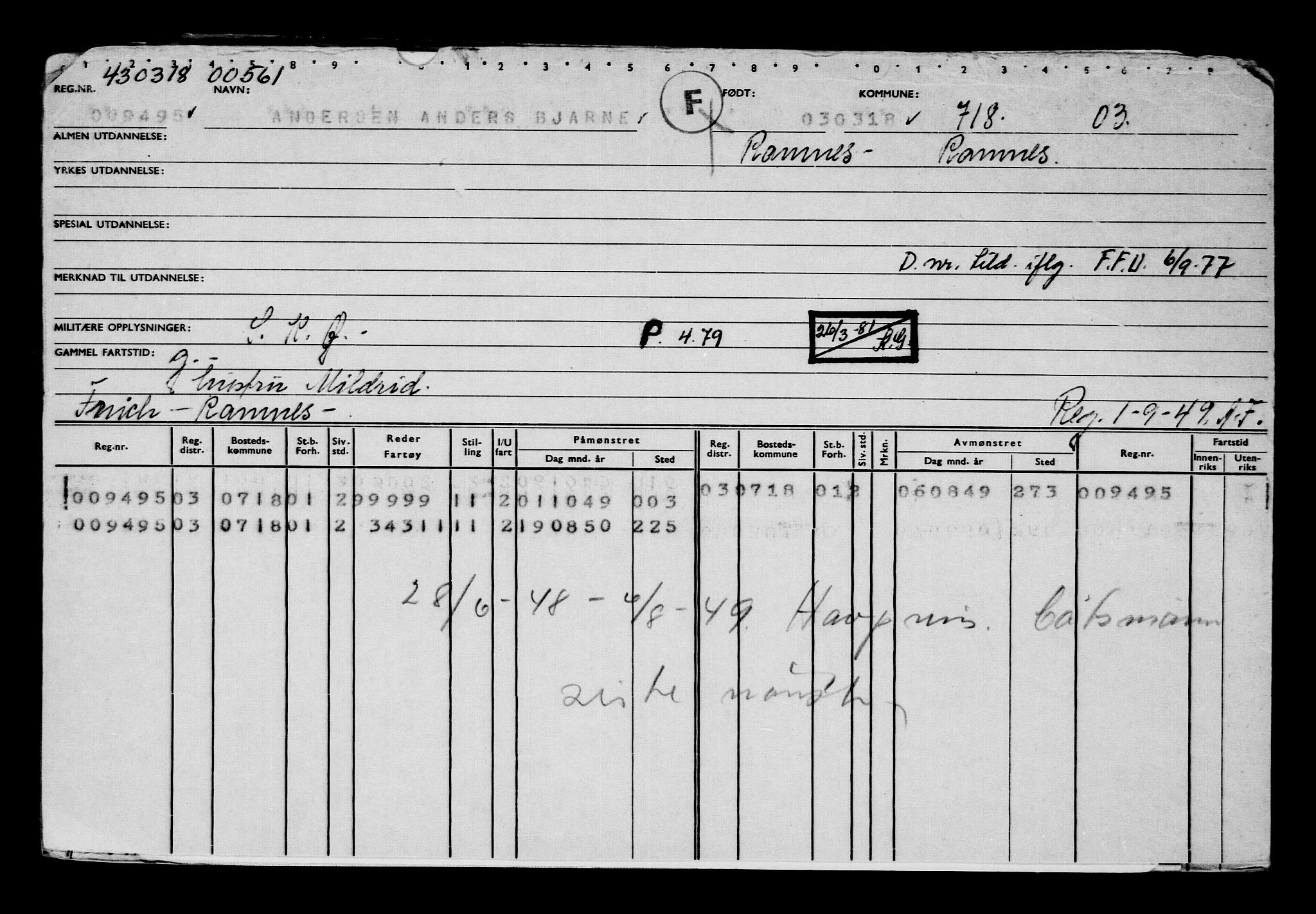 Direktoratet for sjømenn, RA/S-3545/G/Gb/L0156: Hovedkort, 1918, s. 38