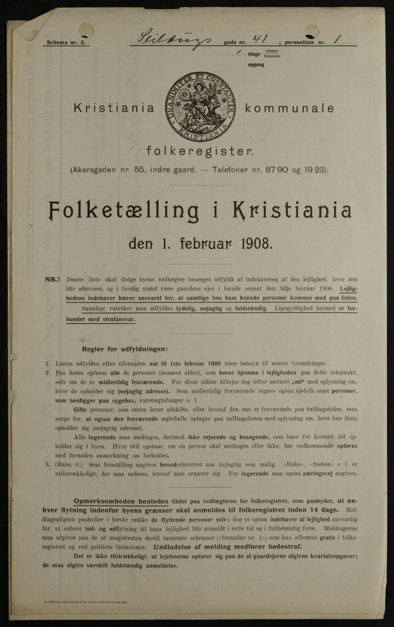 OBA, Kommunal folketelling 1.2.1908 for Kristiania kjøpstad, 1908, s. 85144