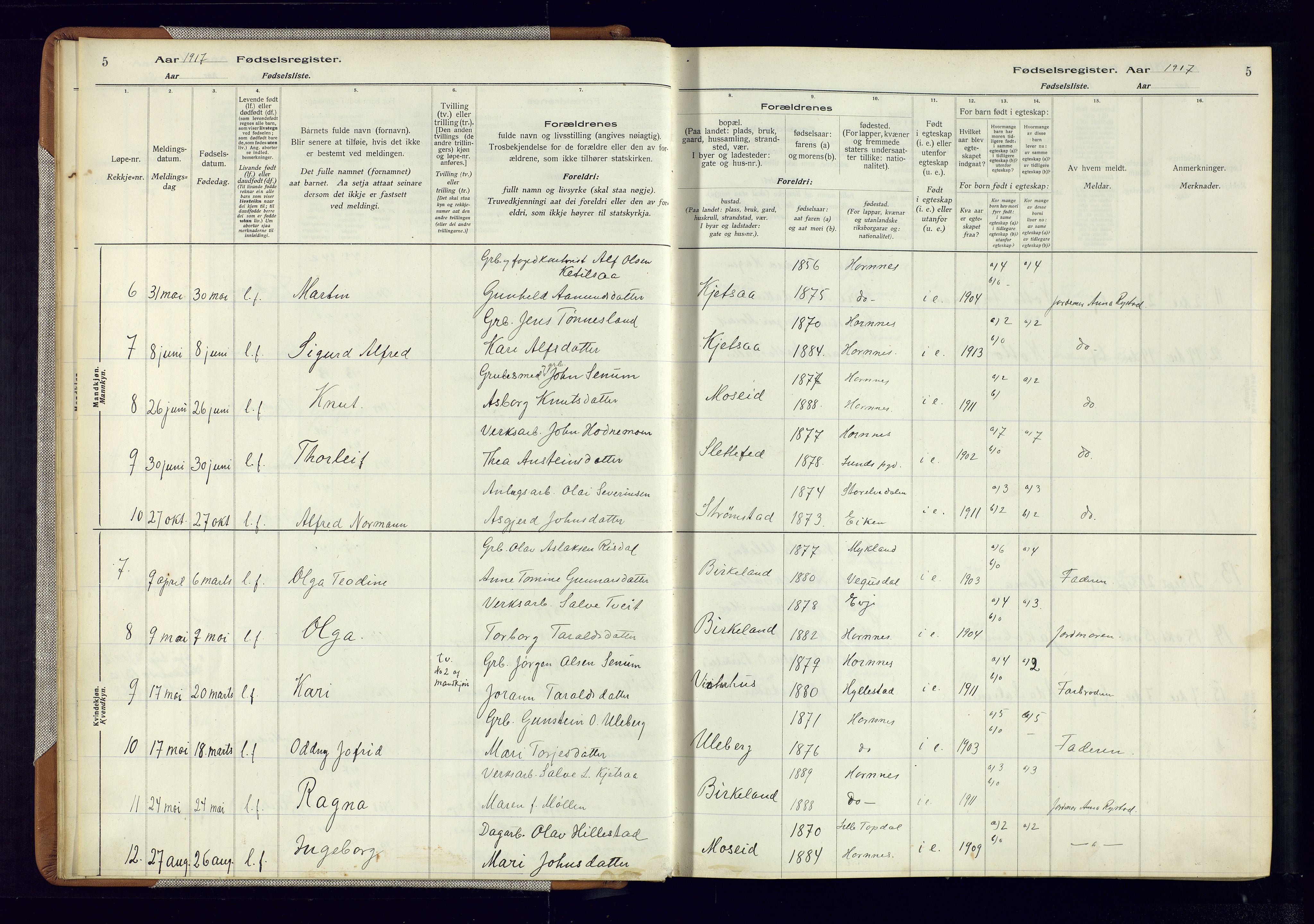 Evje sokneprestkontor, AV/SAK-1111-0008/J/Jc/L0006: Fødselsregister nr. 6, 1916-1982, s. 5