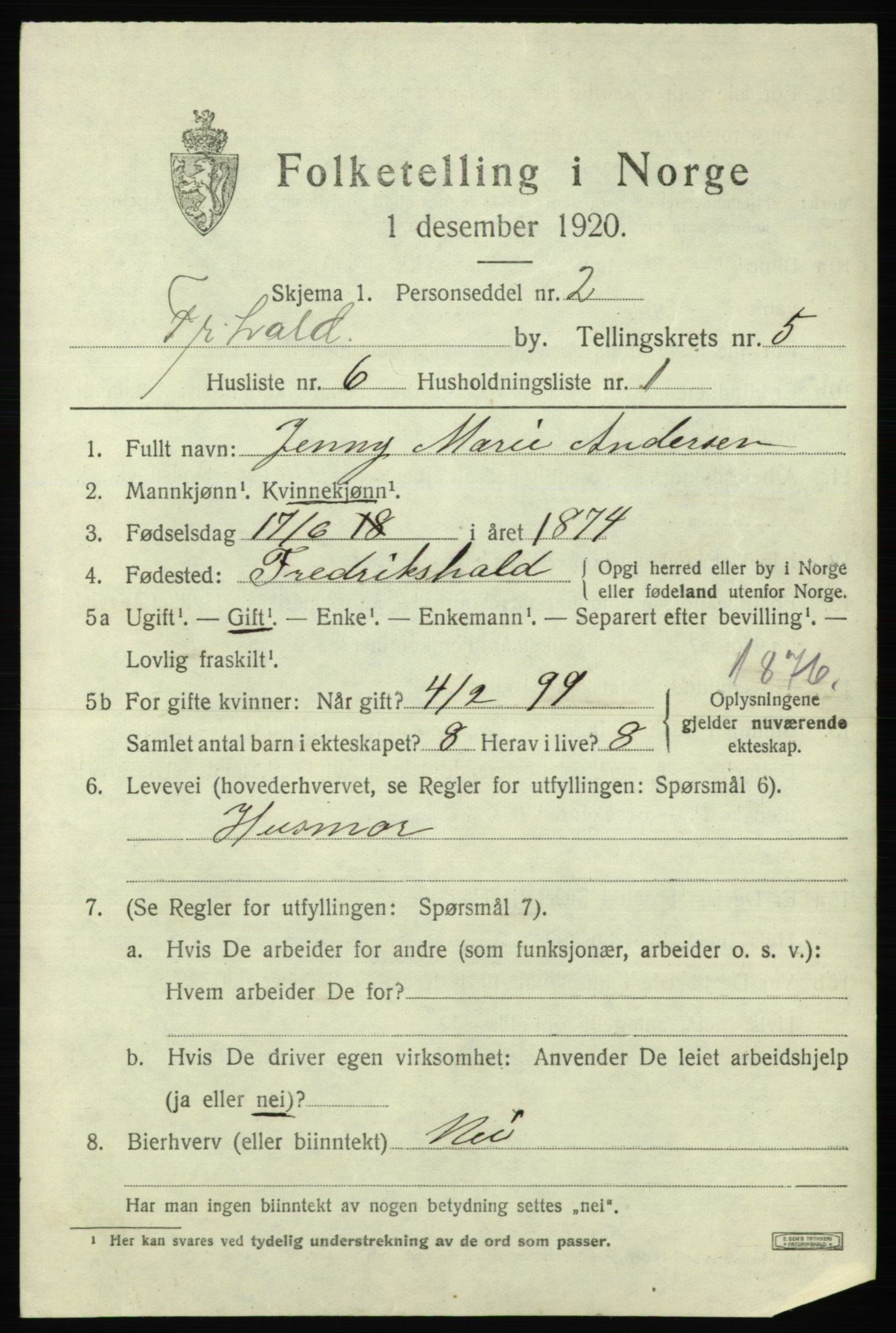 SAO, Folketelling 1920 for 0101 Fredrikshald kjøpstad, 1920, s. 12042